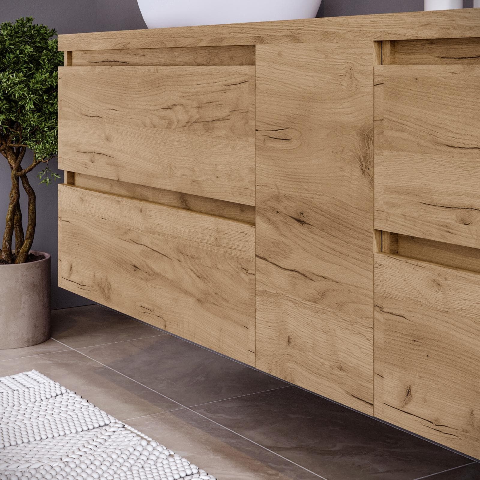 Mobile bagno sospeso 190 cm rovere africa con vano reversibile e top con specchio - Anami