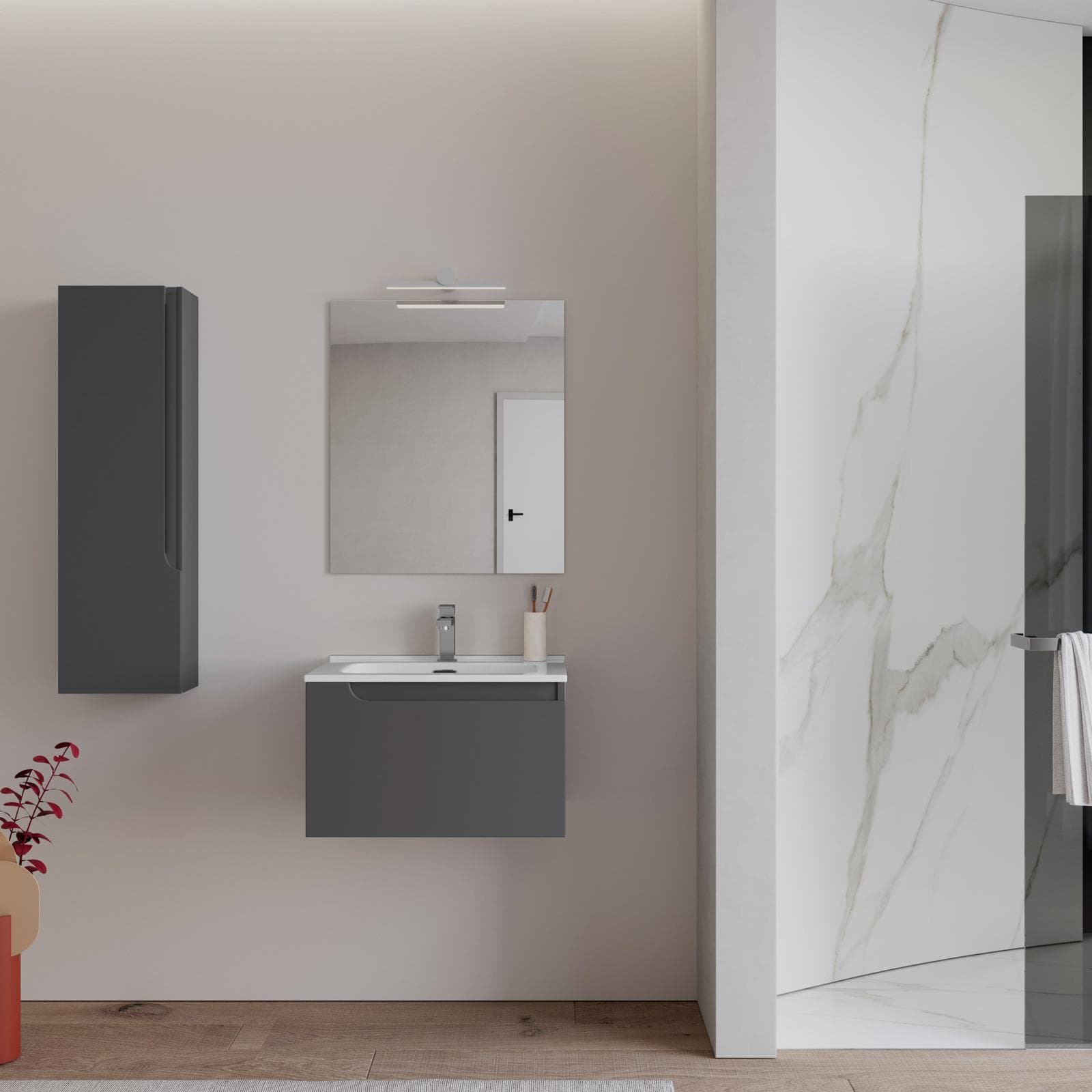 Mobile bagno sospeso 60 cm antracite con lavabo e specchio - Agave