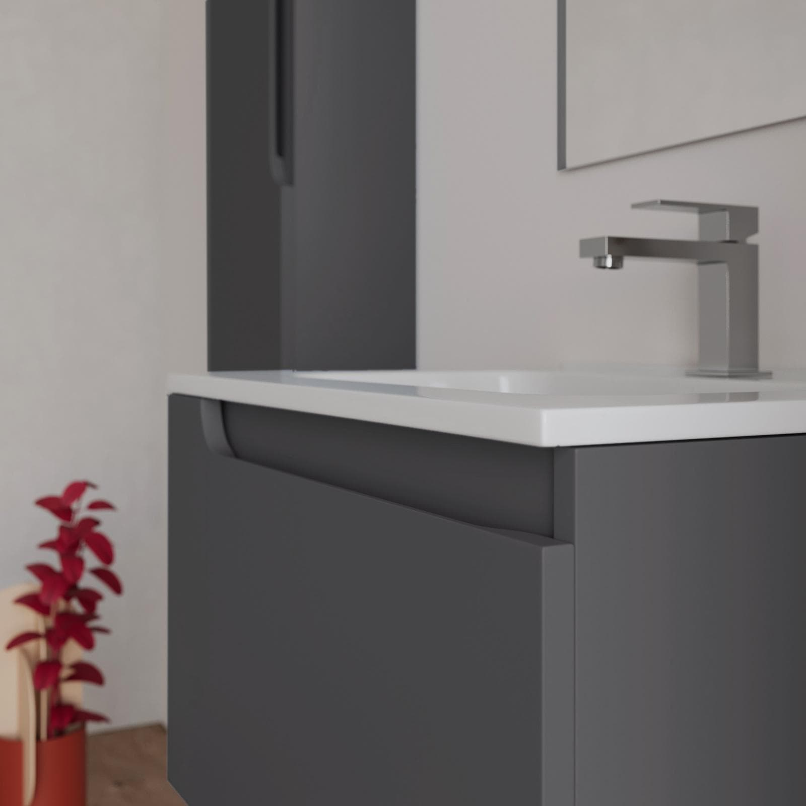 Mobile bagno sospeso 60 cm antracite con lavabo e specchio - Agave