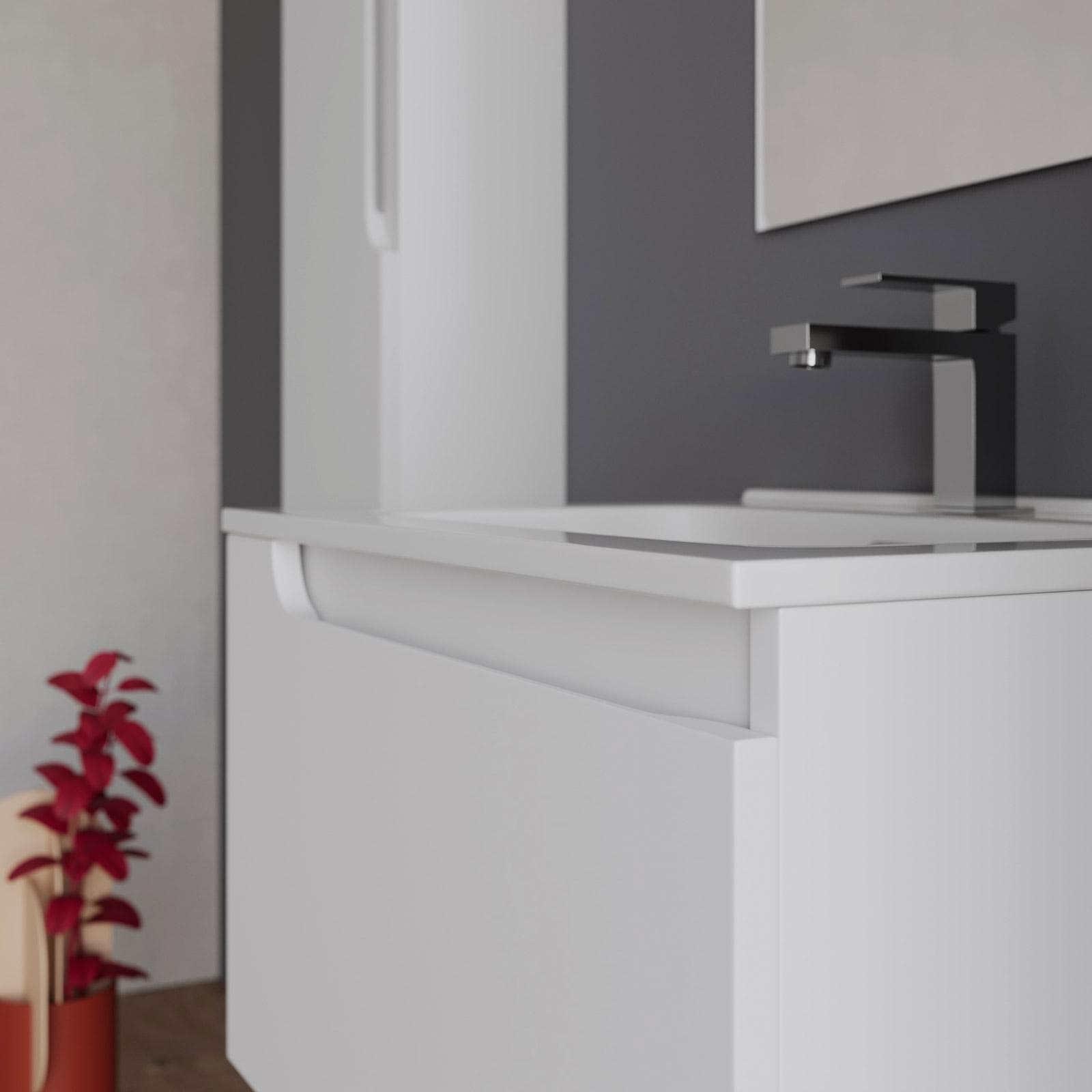 Mobile bagno sospeso 60 cm bianco opaco con lavabo e specchio - Agave