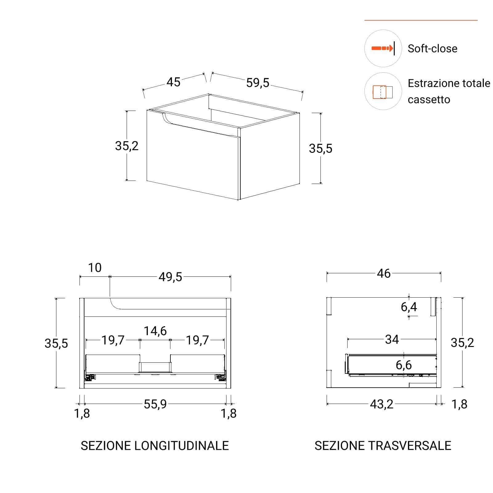 Mobile bagno sospeso 60 cm bianco opaco con lavabo e specchio - Agave