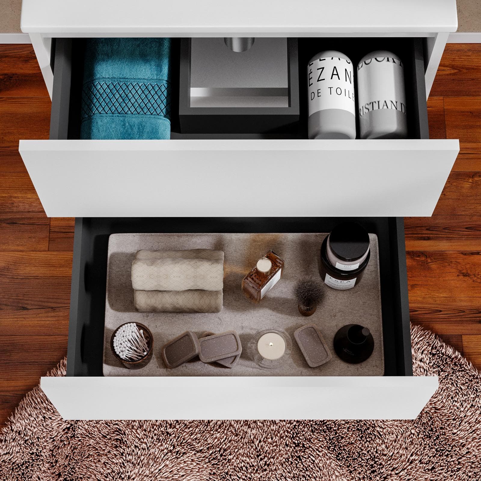 Mobile bagno sospeso 60 cm bianco opaco con lavabo integrato e specchio - Anami
