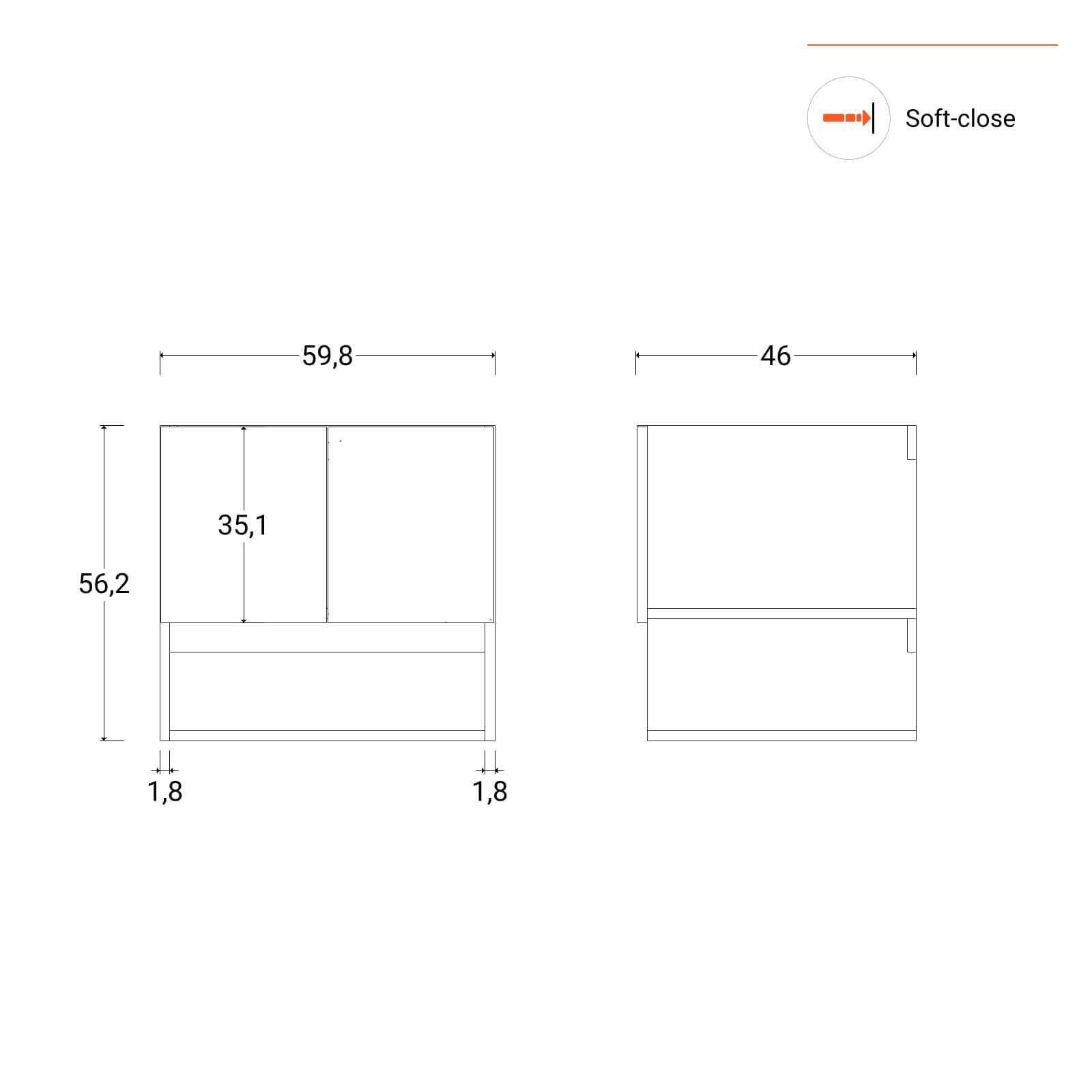 Mobile bagno sospeso 60 cm bianco opaco con lavabo integrato e specchio - Lion