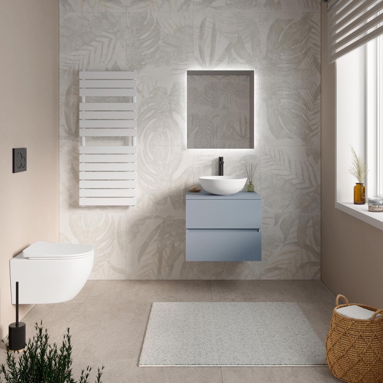 Mobile bagno sospeso 60 cm carta da zucchero con cassetti e top con specchio - Cuki