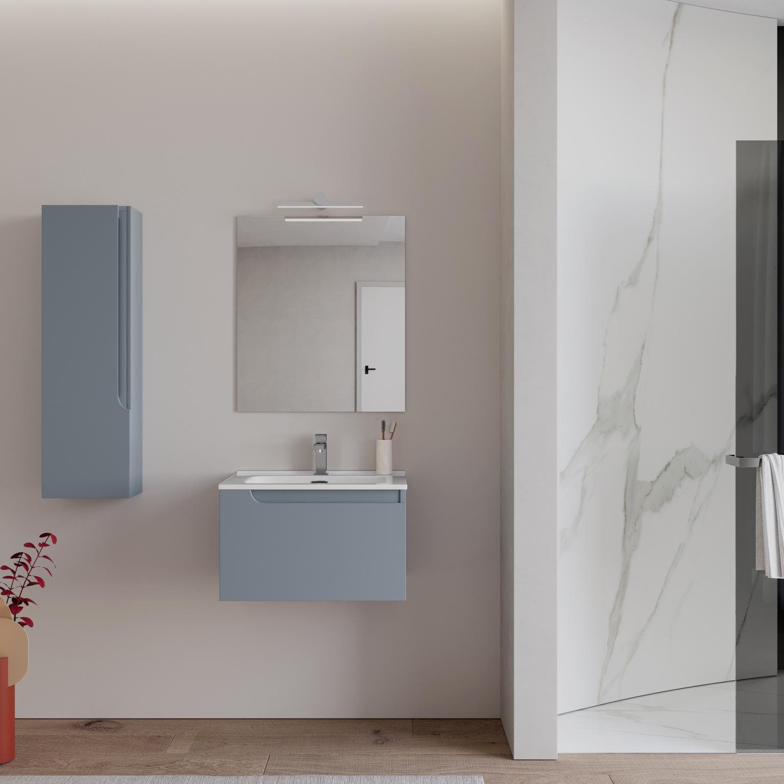 Mobile bagno sospeso 60 cm carta da zucchero con lavabo e specchio - Agave