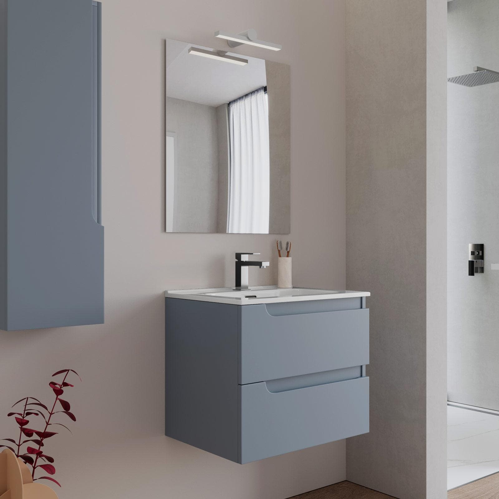 Mobile bagno sospeso 60 cm carta da zucchero con lavabo e specchio - Agave Plus