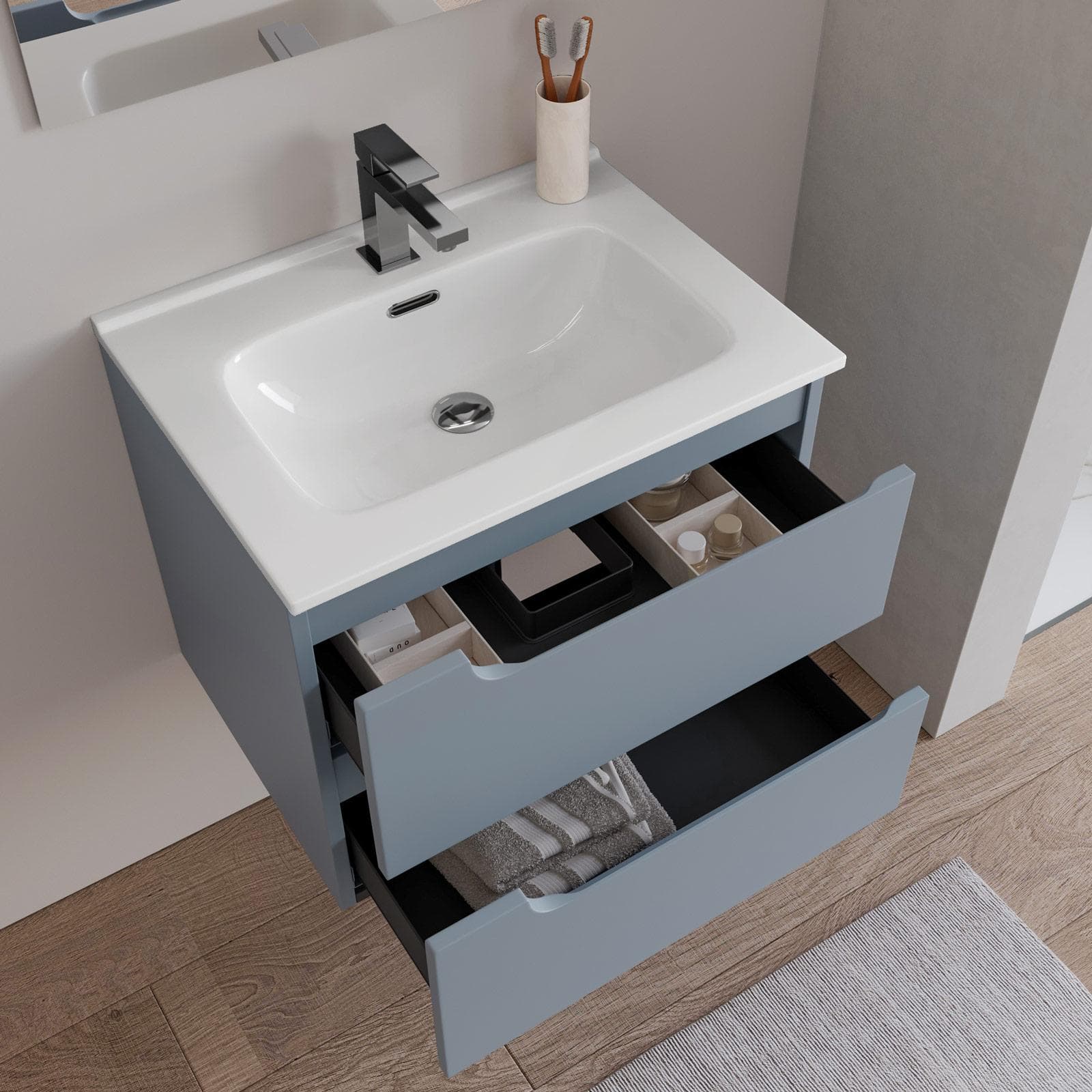 Mobile bagno sospeso 60 cm carta da zucchero con lavabo e specchio - Agave Plus
