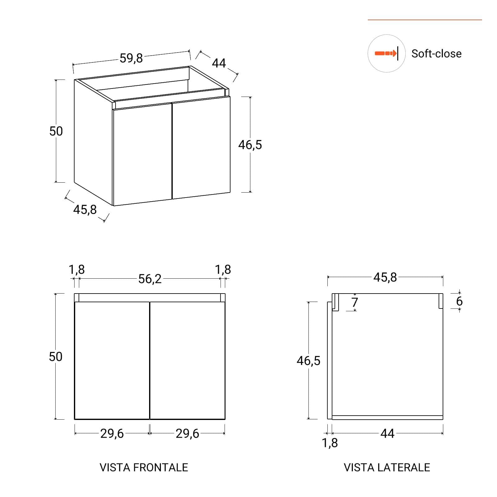 Mobile bagno sospeso 60 cm rovere deciso con lavabo e specchio - Cuki