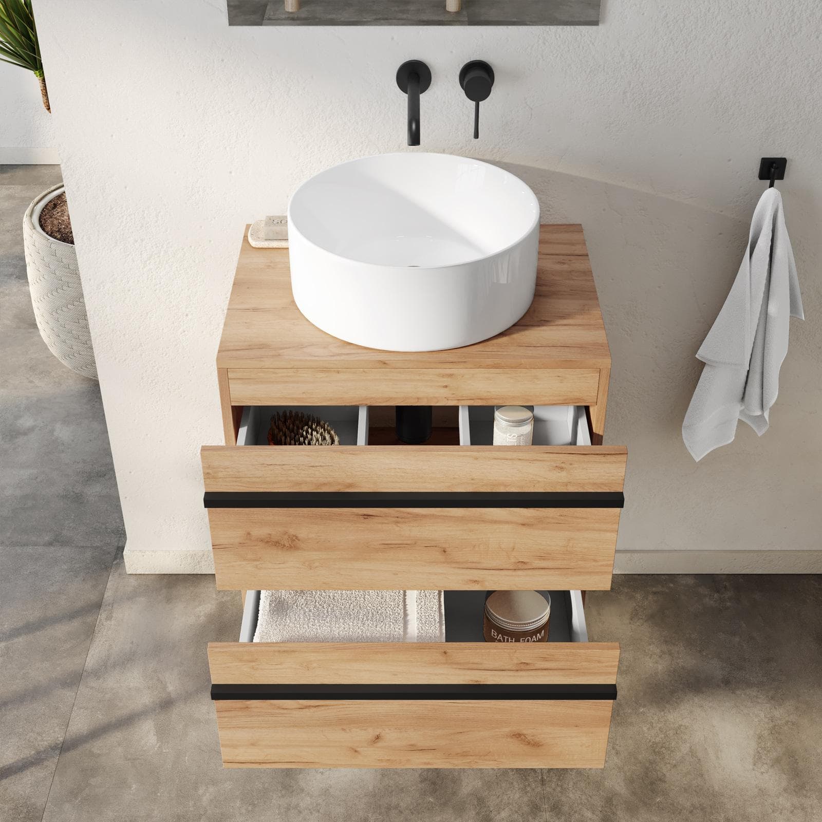 Mobile bagno con top 60 cm rovere gold con specchio - Jamal
