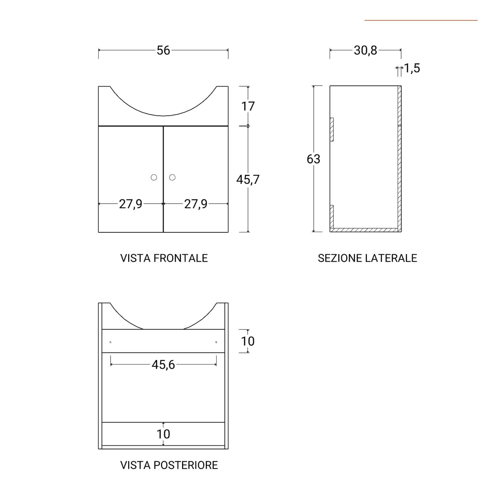 Mobile bagno sospeso 60 cm con lavabo integrato e specchio bianco opaco - Benjo