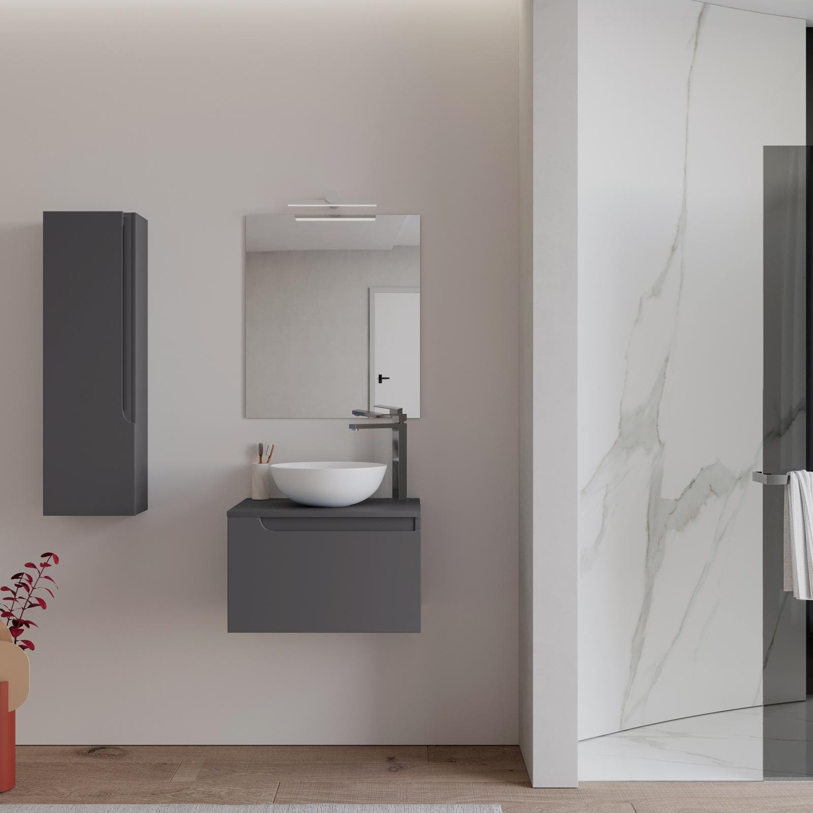 Mobile bagno sospeso 60 cm con top antracite e specchio - Agave