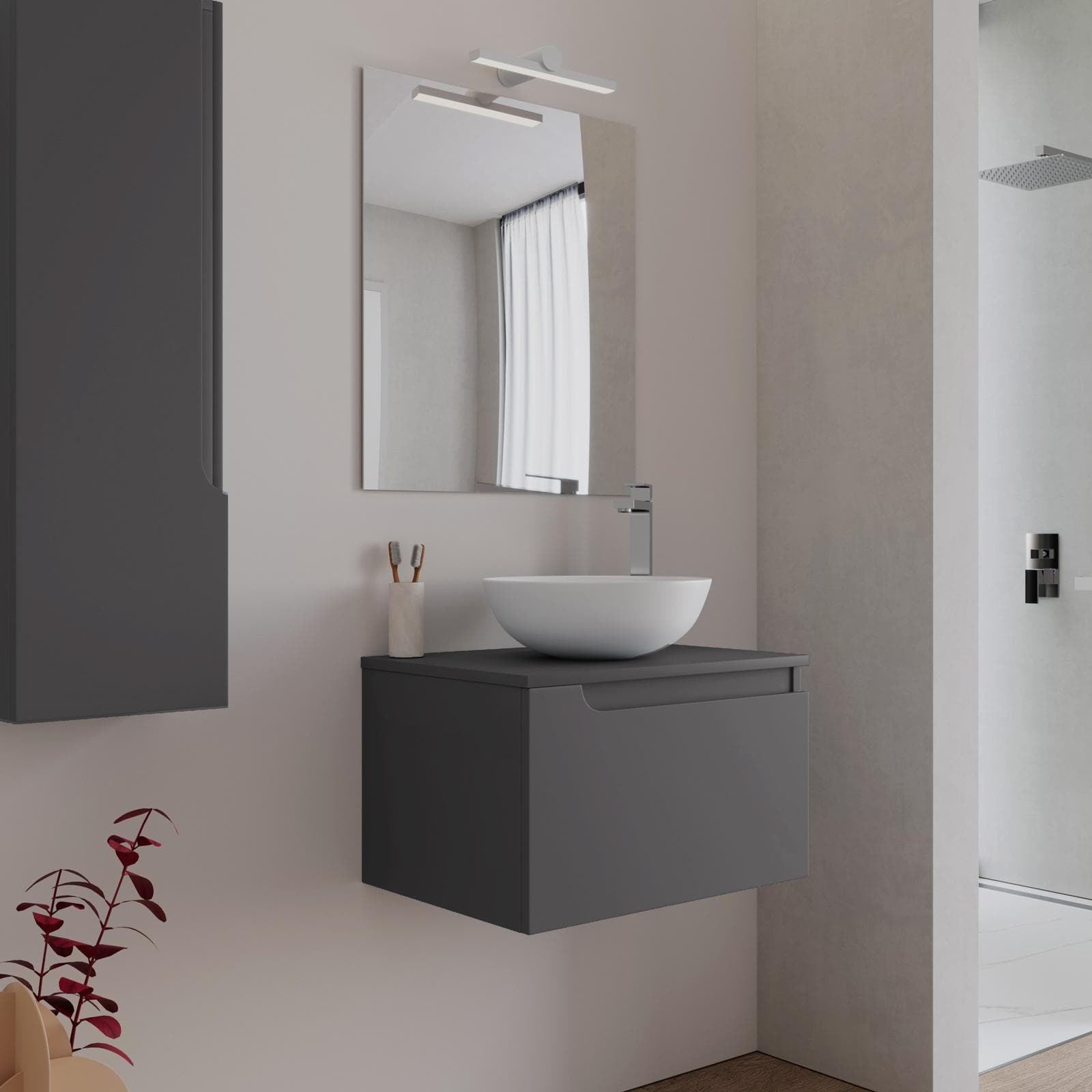 Mobile bagno sospeso 60 cm con top antracite e specchio - Agave
