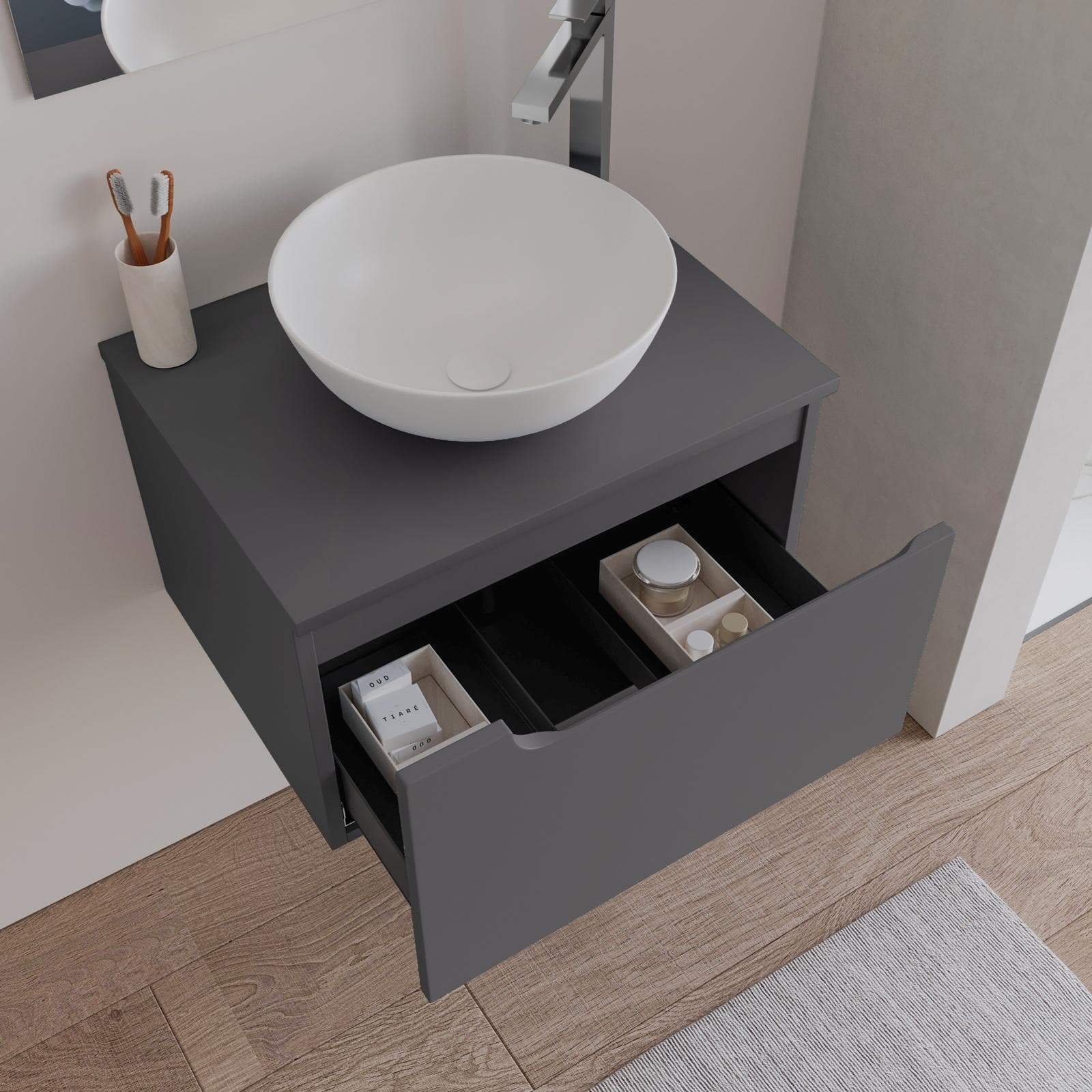 Mobile bagno sospeso 60 cm con top antracite e specchio - Agave
