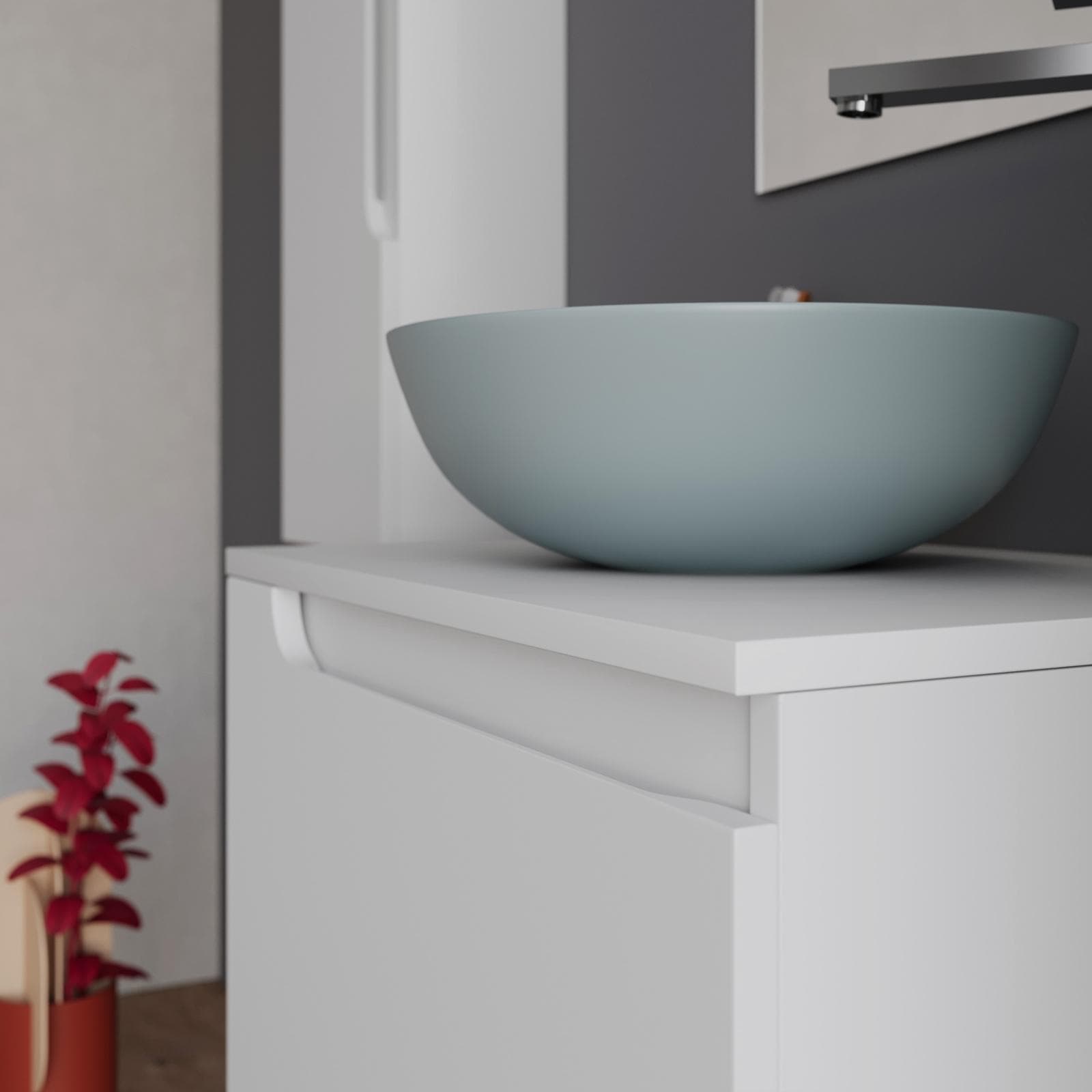Mobile bagno sospeso 60 cm con top bianco opaco e specchio - Agave