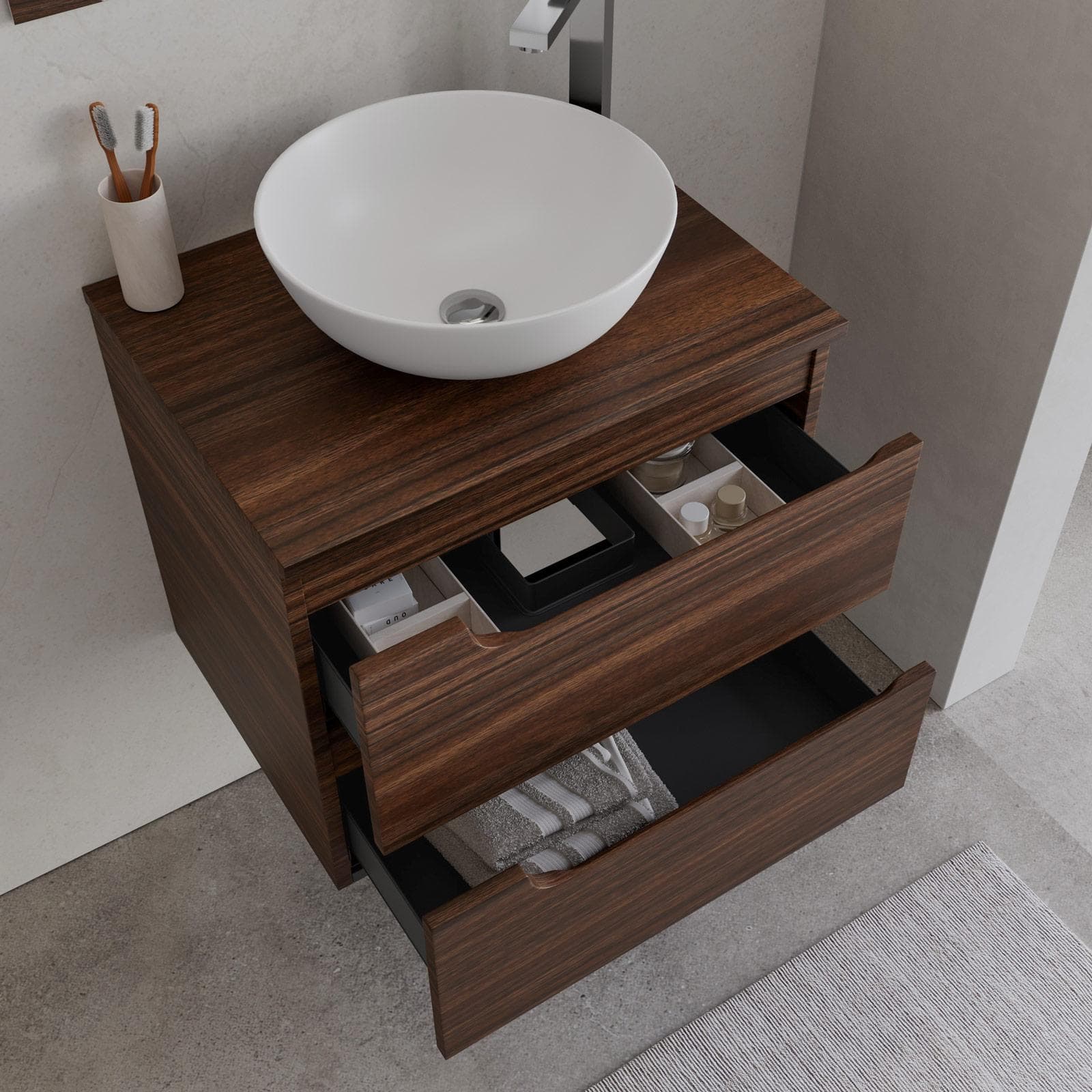Mobile bagno sospeso 60 cm con top rovere deciso e specchio - Agave Plus