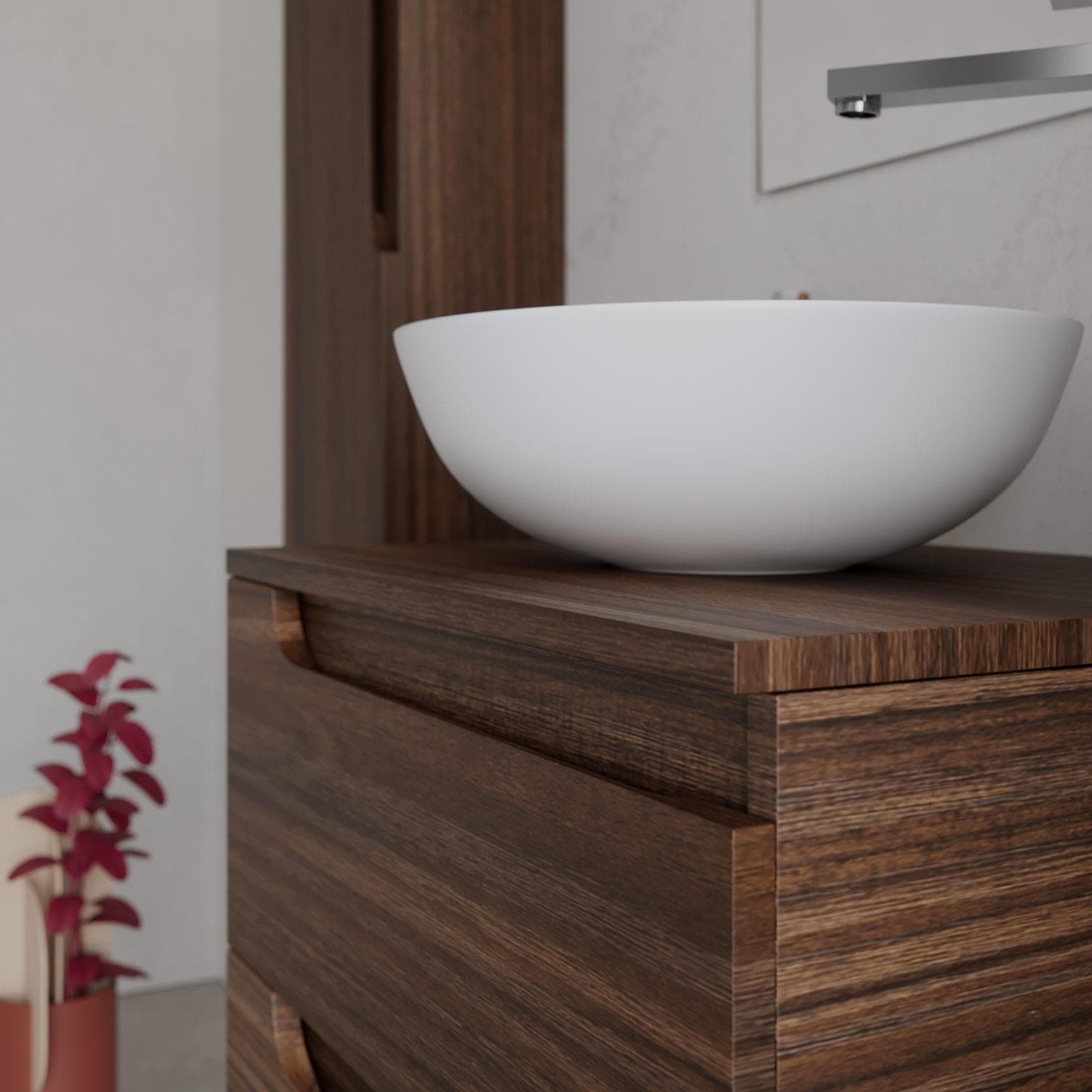 Mobile bagno sospeso 60 cm con top rovere deciso e specchio - Agave Plus