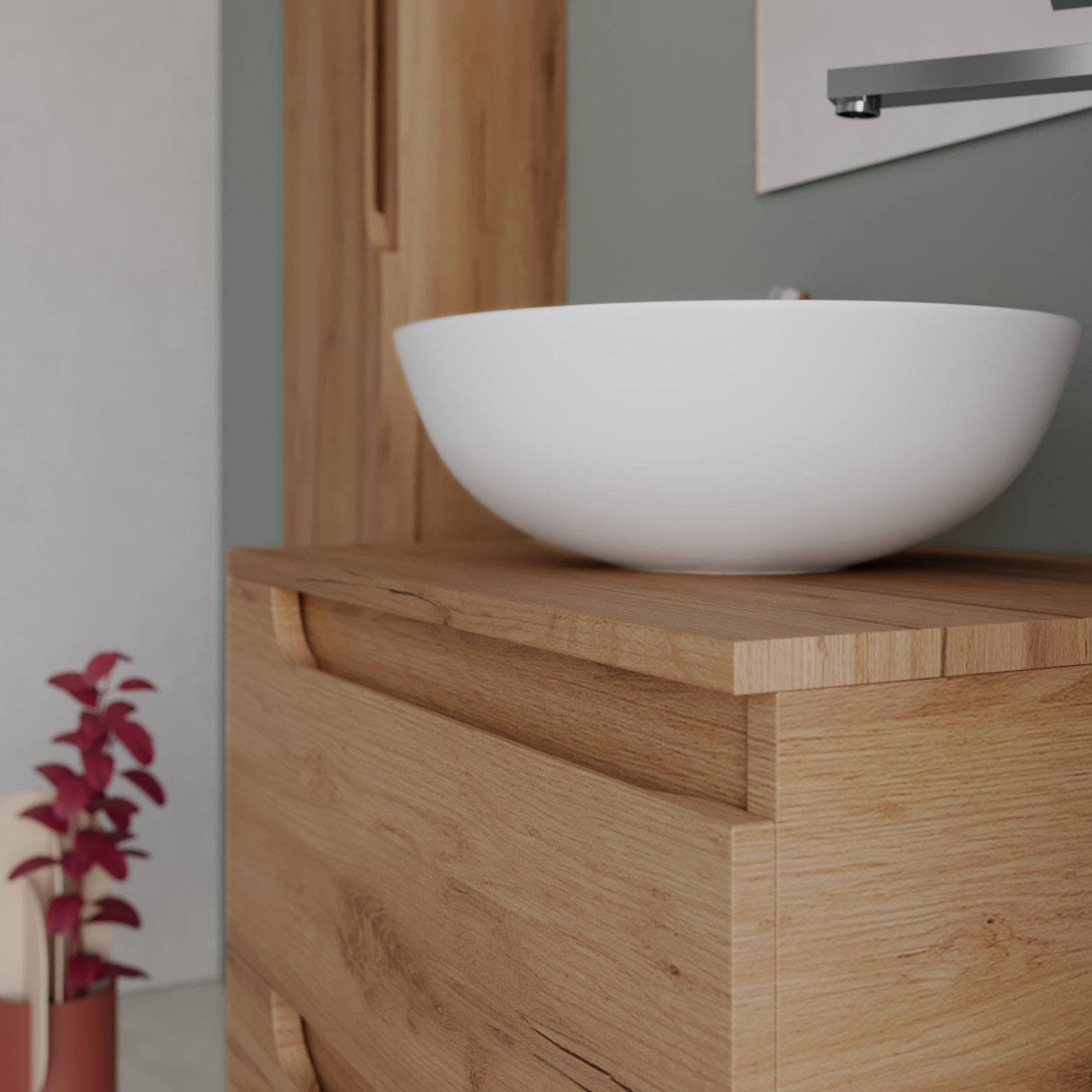 Mobile bagno sospeso 60 cm con top rovere gold e specchio - Agave Plus