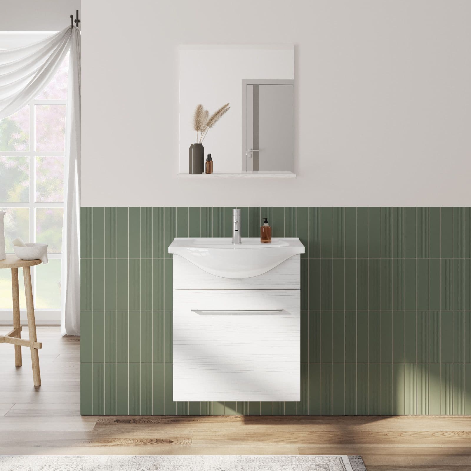 Mobile bagno sospeso 60 cm profondità 42 cm effetto legno di larice sbiancato con specchio - Ready