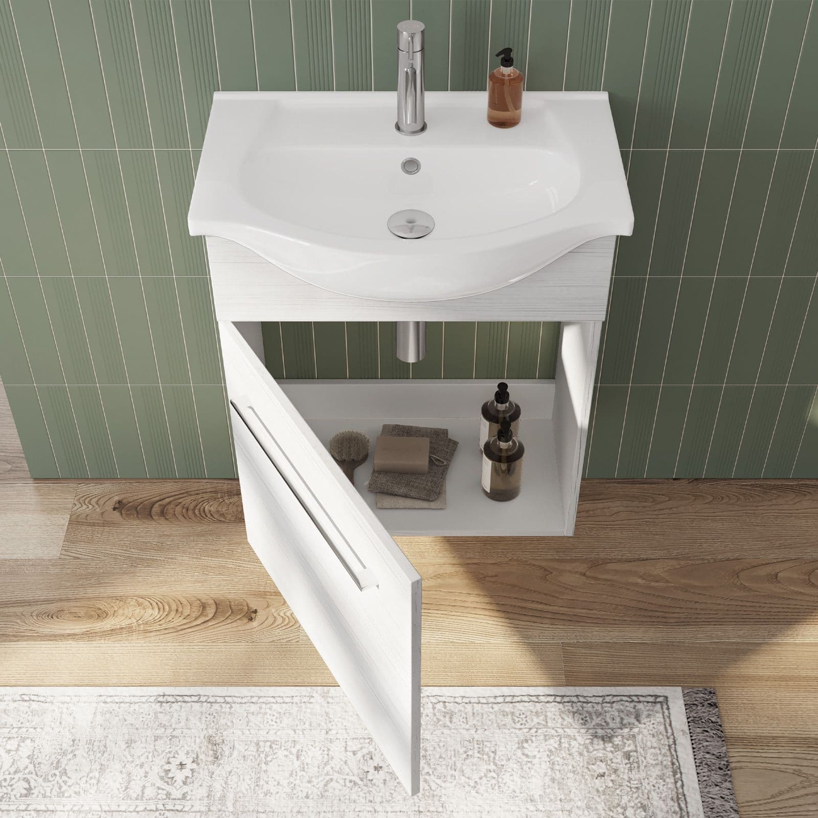 Mobile bagno sospeso 60 cm profondità 42 cm effetto legno di larice sbiancato con specchio - Ready