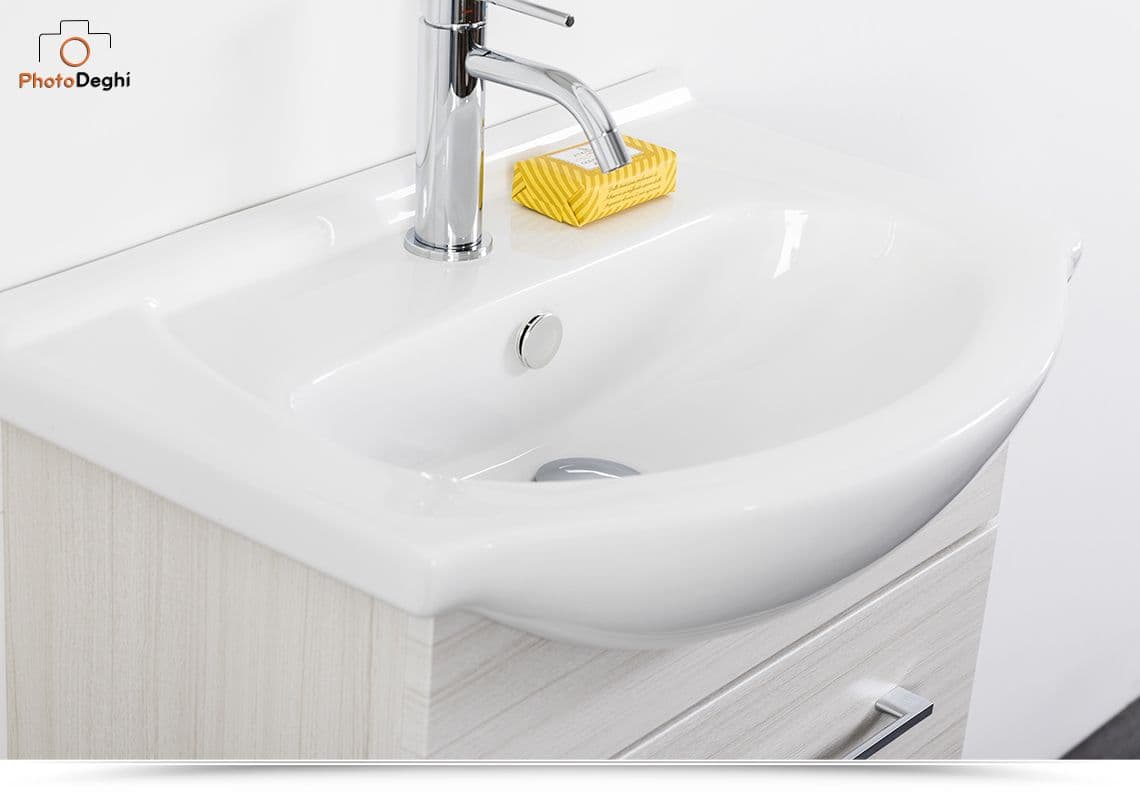 Mobile bagno sospeso 60 cm profondità 42 cm effetto legno di larice sbiancato con specchio - Ready