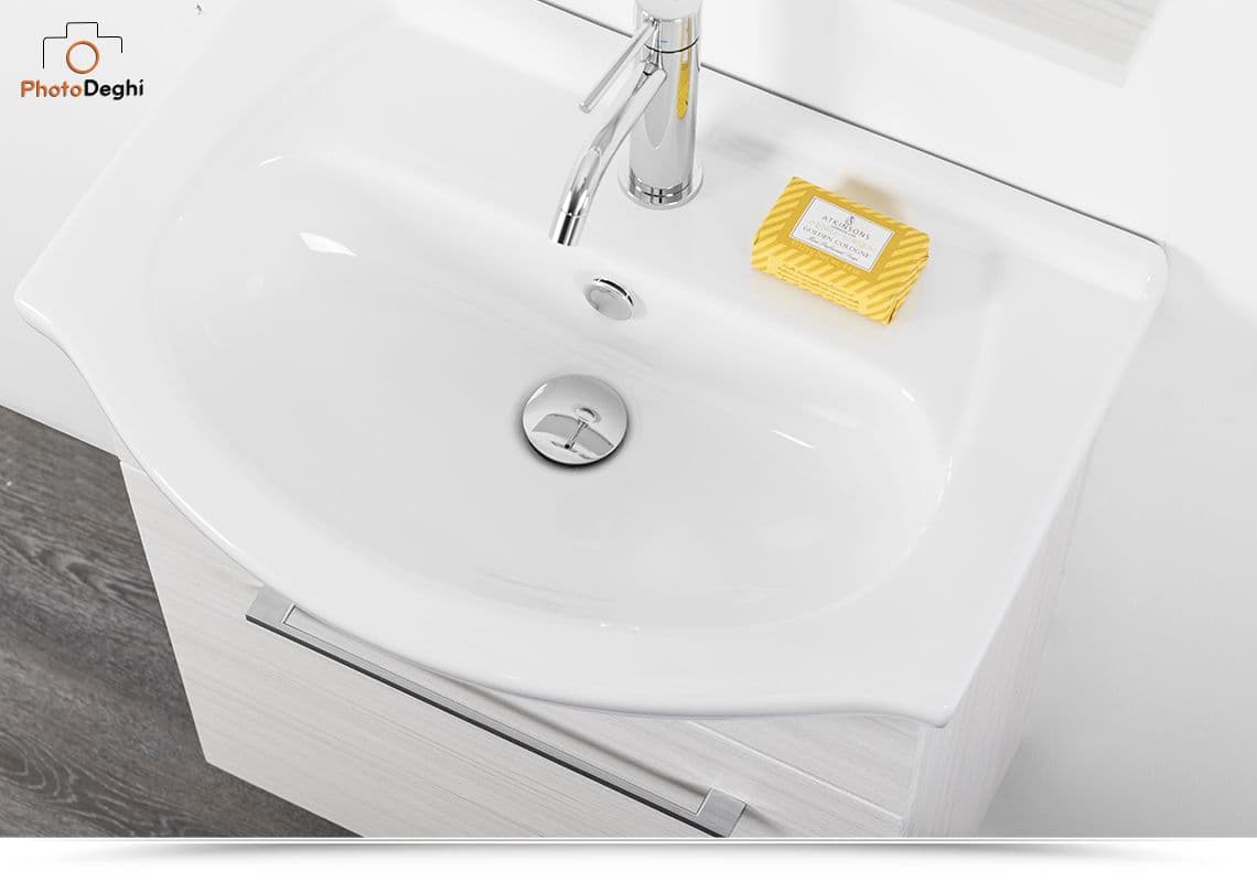 Mobile bagno sospeso 60 cm profondità 42 cm effetto legno di larice sbiancato con specchio - Ready
