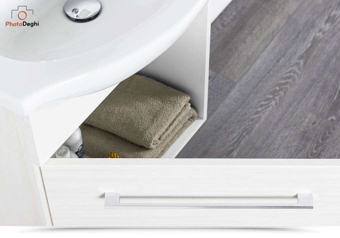 Mobile bagno sospeso 60 cm profondità 42 cm effetto legno di larice sbiancato con specchio - Ready