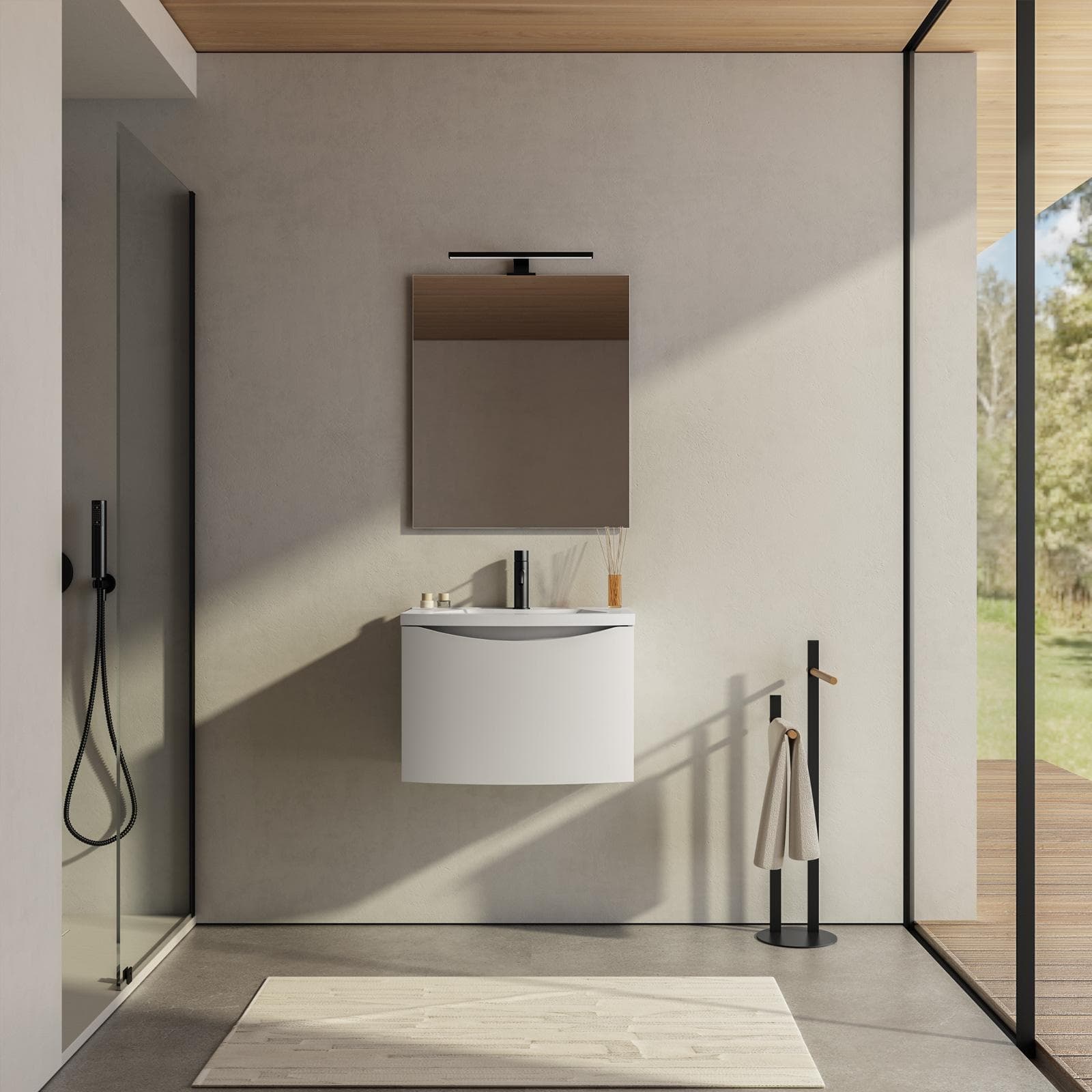 Mobile bagno sospeso 60 cm con cassetto con lavabo e specchio - Jasmine