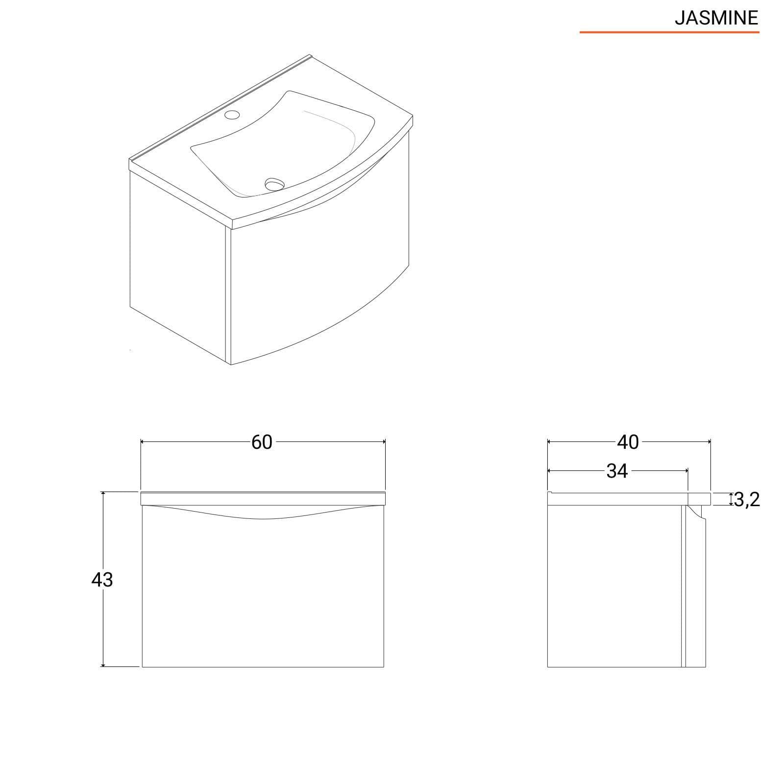 Mobile bagno sospeso 60 cm rovere con lavabo e specchio - Jasmine