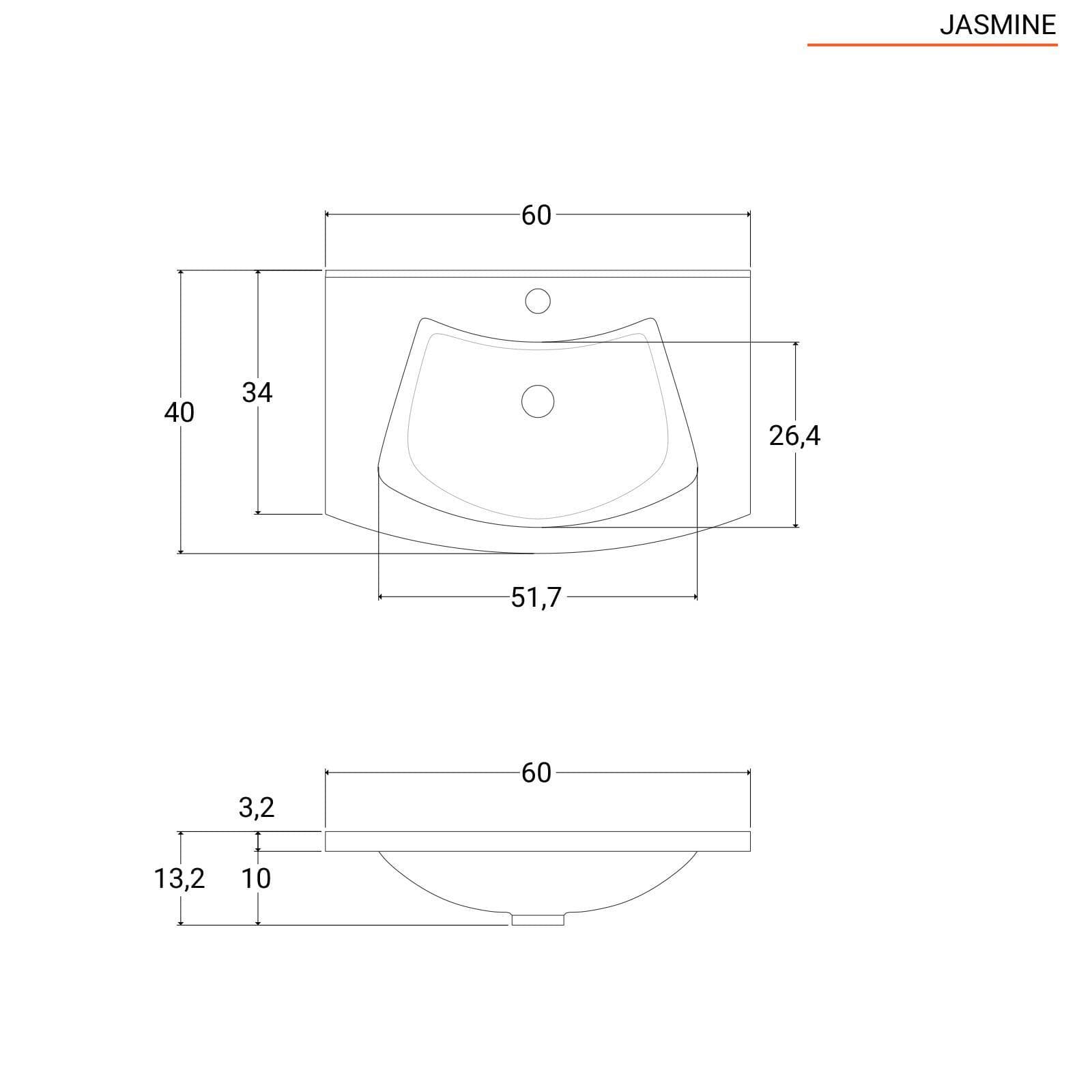 Mobile bagno sospeso 60 cm rovere con lavabo e specchio - Jasmine