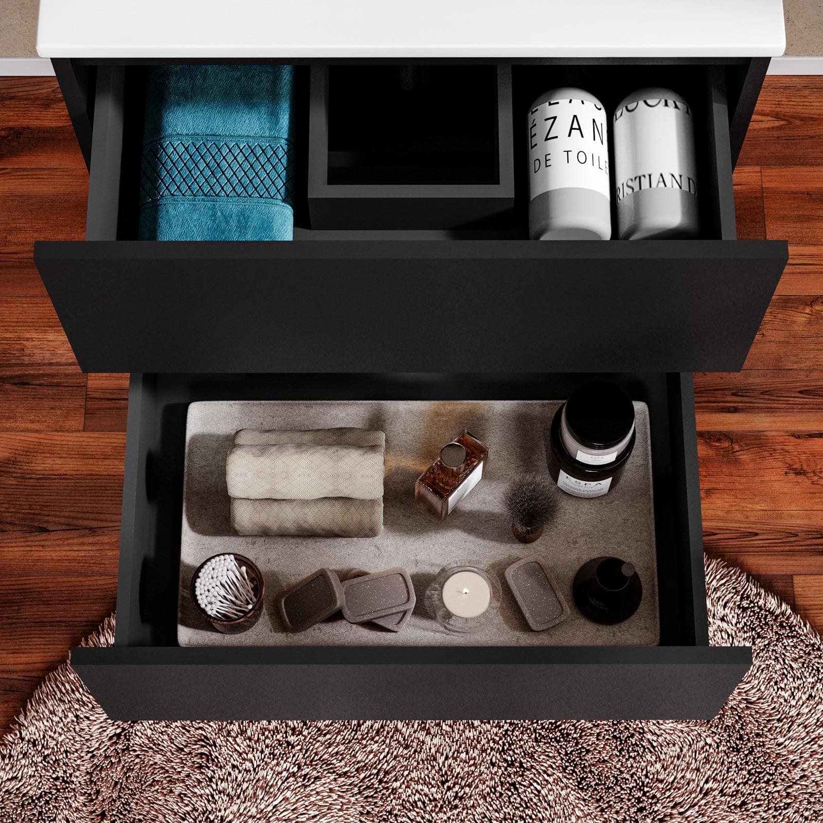 Mobile bagno sospeso 60 cm nero opaco con lavabo integrato e specchio - Anami