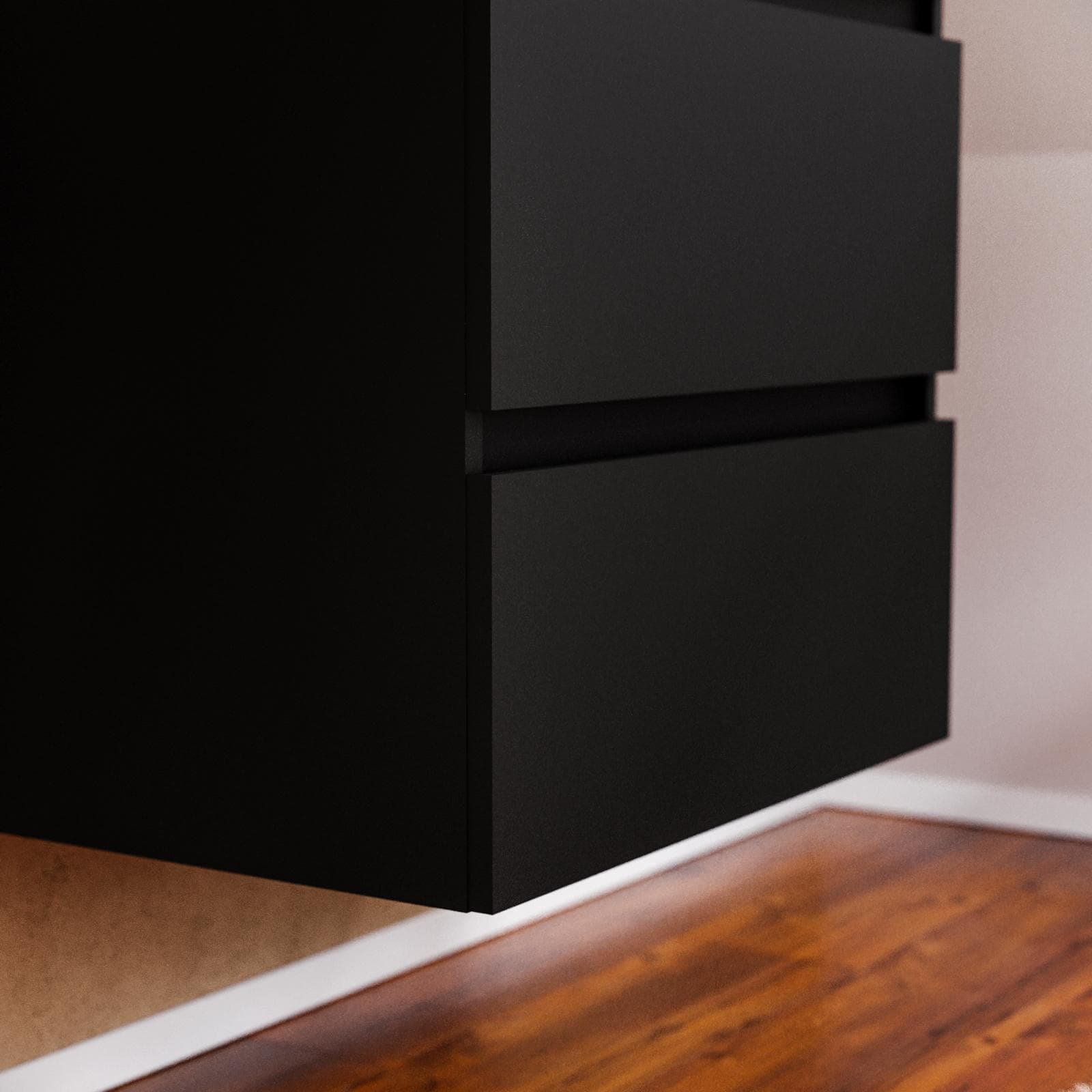 Mobile bagno sospeso 60 cm nero opaco con lavabo integrato e specchio - Anami