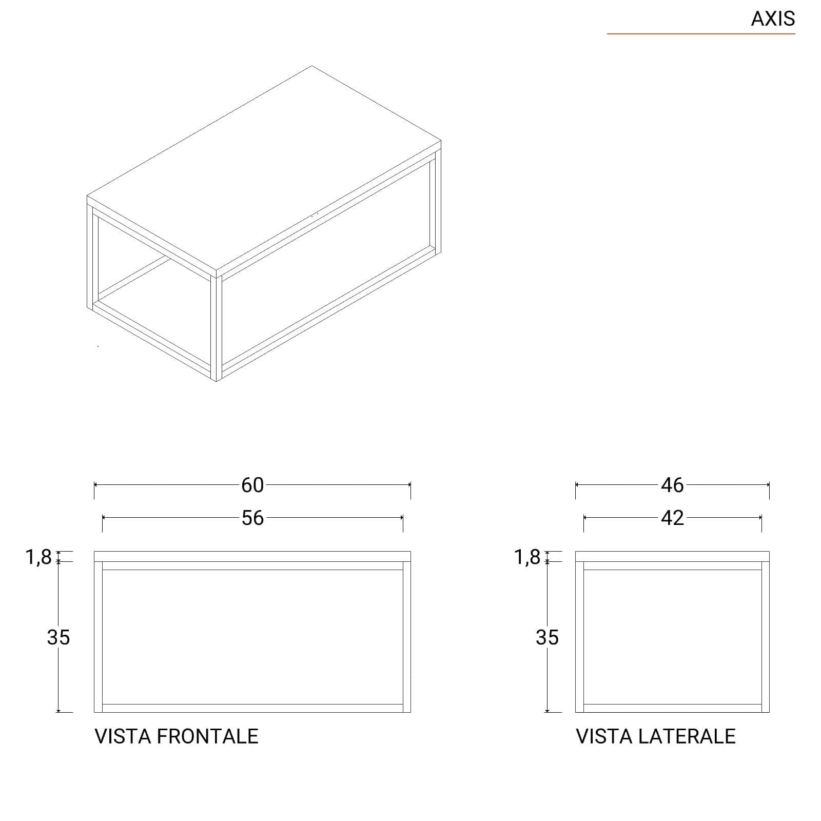 Mobile bagno sospeso 60 cm portalavabo nero e rovere con specchio - Axis