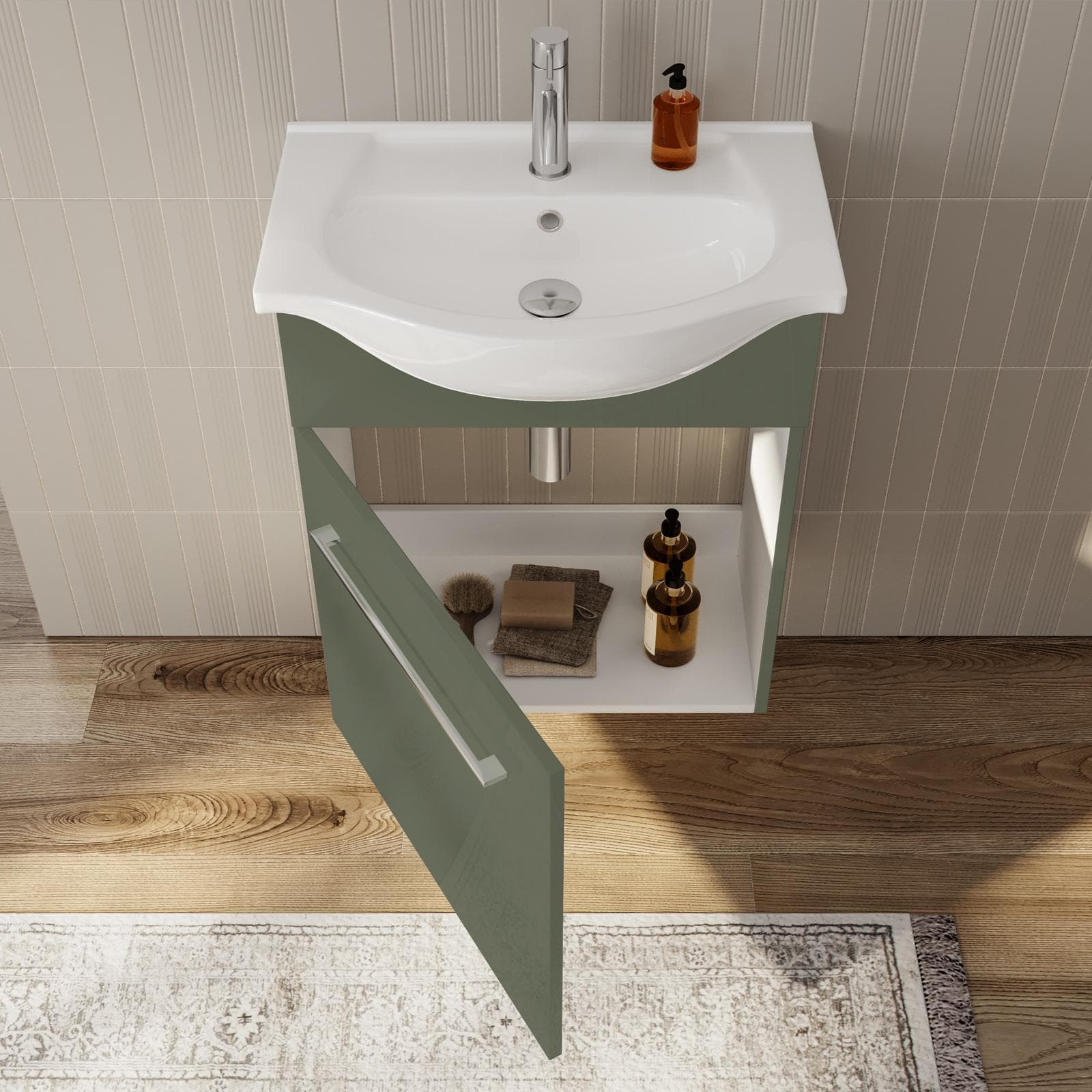 Mobile bagno sospeso 60 cm profondità 42 cm verde street con specchio e mensola - Ready