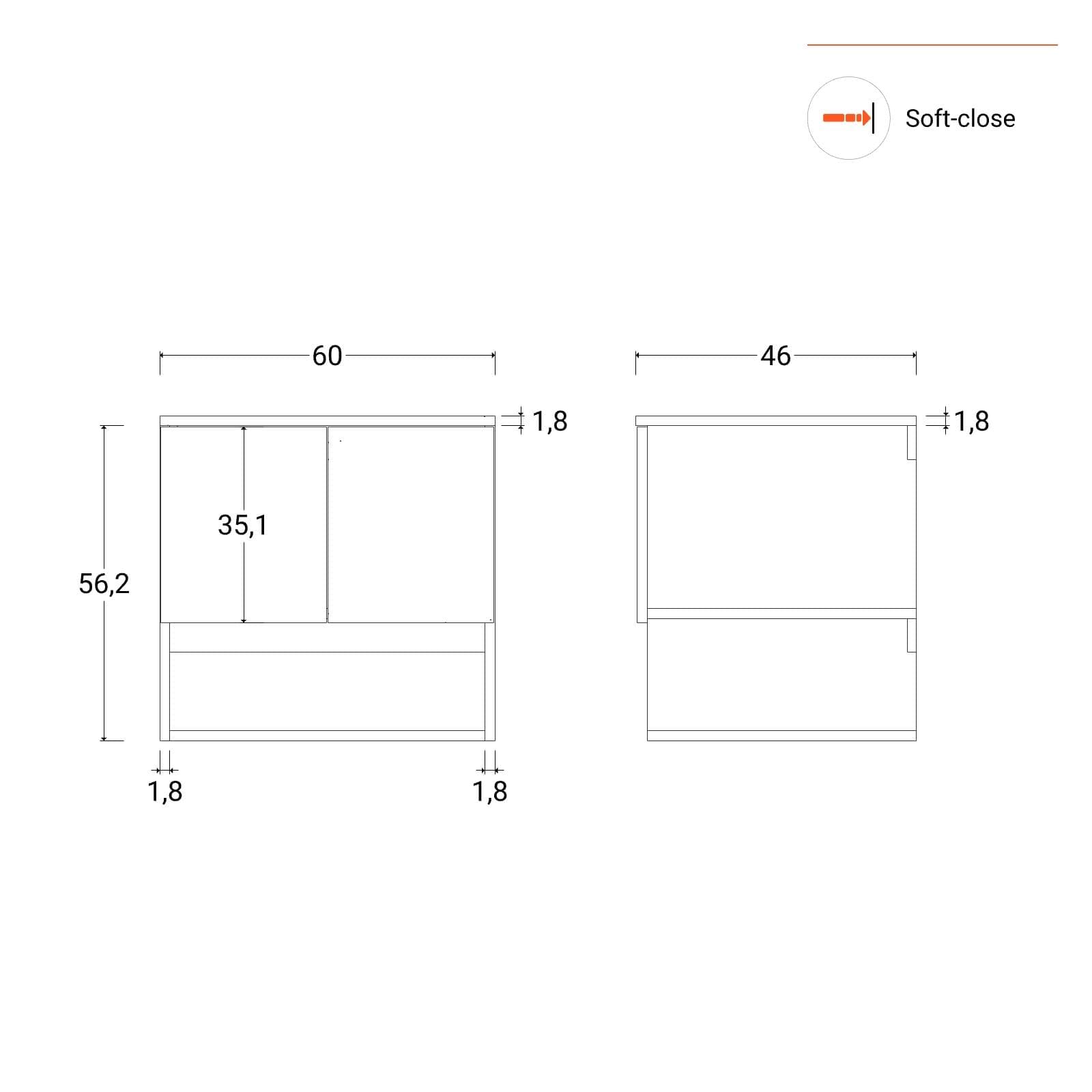 Mobile bagno sospeso 60 cm rovere deciso con top e specchio - Lion