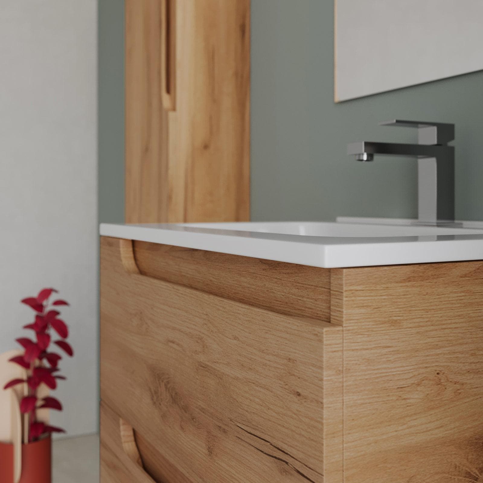 Mobile bagno sospeso 60 cm rovere gold con lavabo e specchio - Agave Plus
