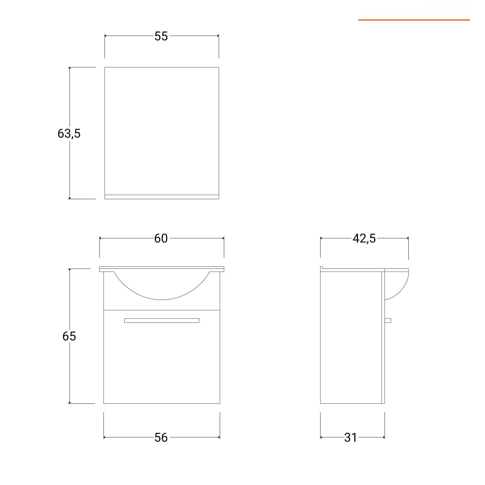 Mobile bagno sospeso 60 cm profondità 42 cm nero lucido con specchio e mensolina - Ready