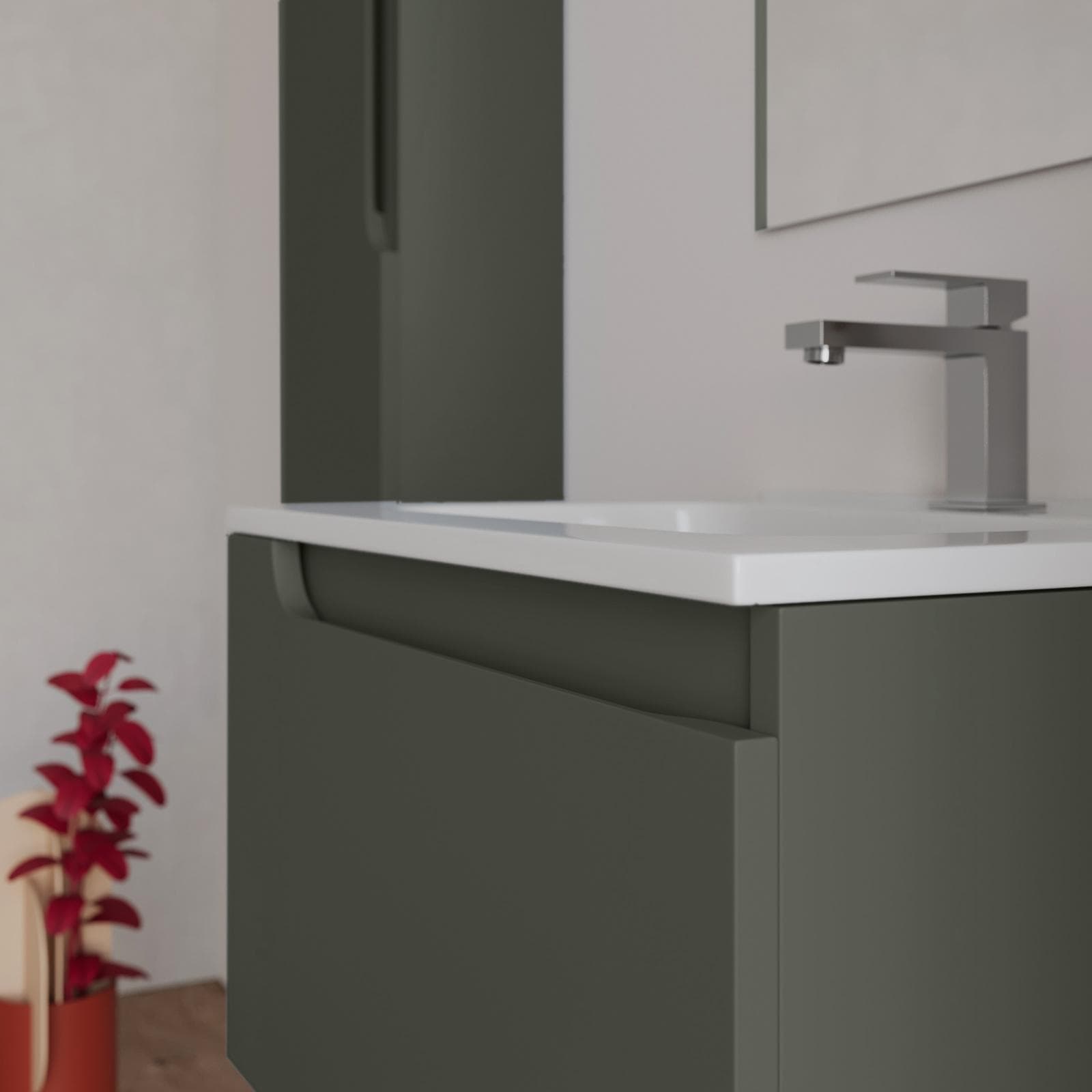 Mobile bagno sospeso 60 cm verde cemento con lavabo e specchio - Agave
