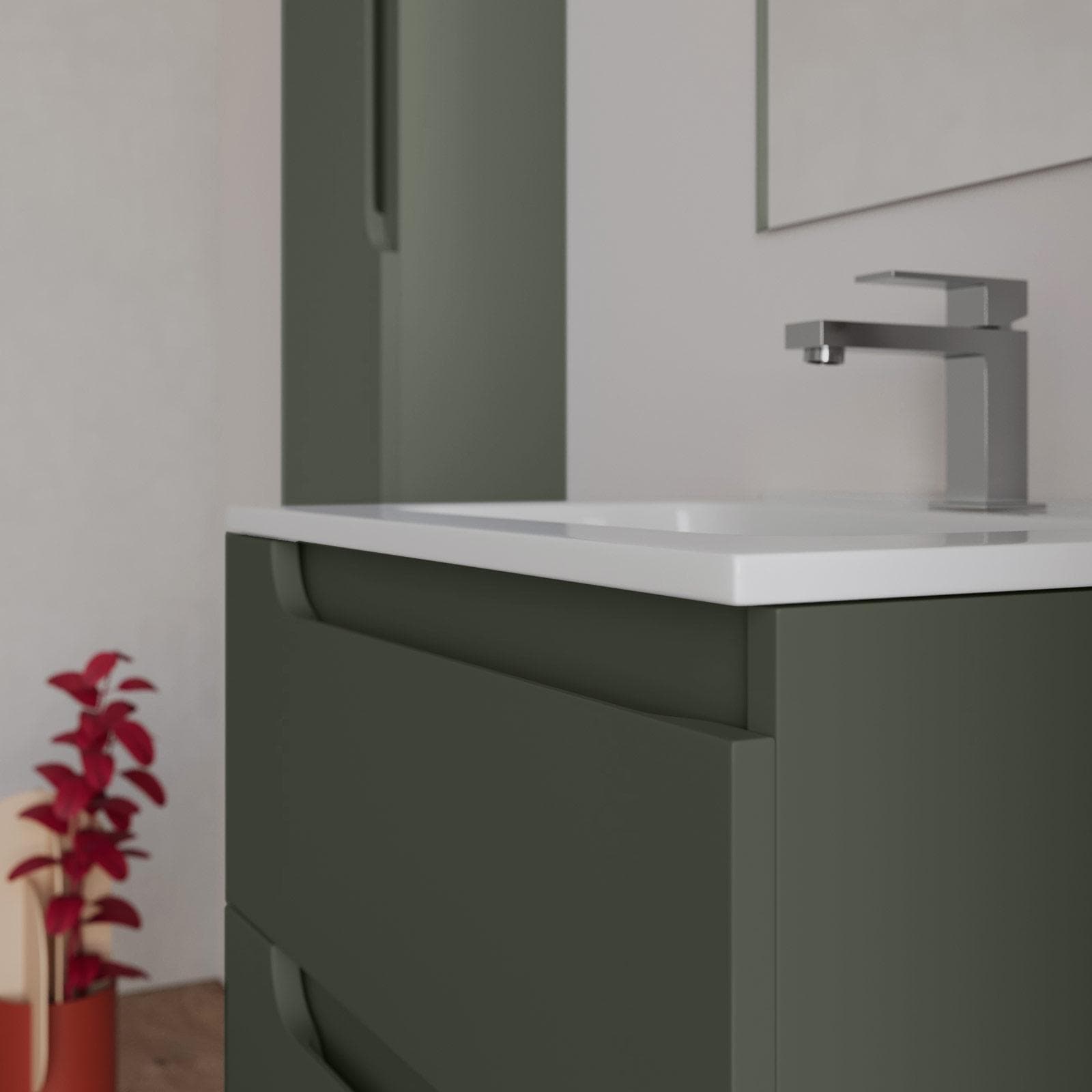 Mobile bagno sospeso 60 cm verde cemento con lavabo e specchio - Agave Plus