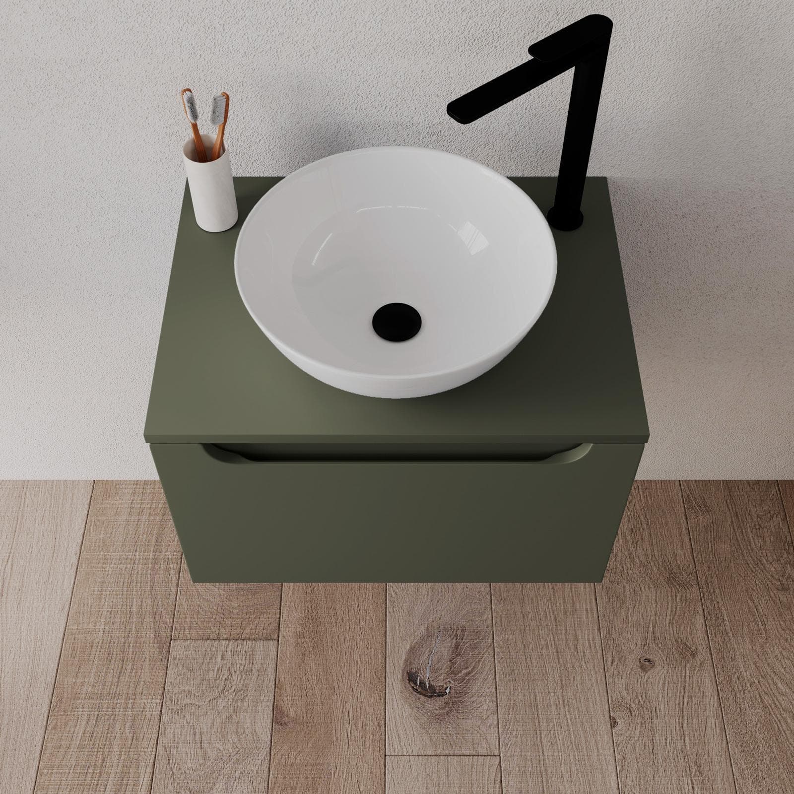 Mobile bagno sospeso 60 cm verde cemento con top e specchio - Sleek
