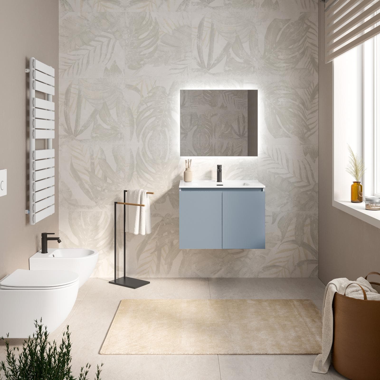 Mobile bagno sospeso 70 cm carta da zucchero con lavabo e specchio - Cuki