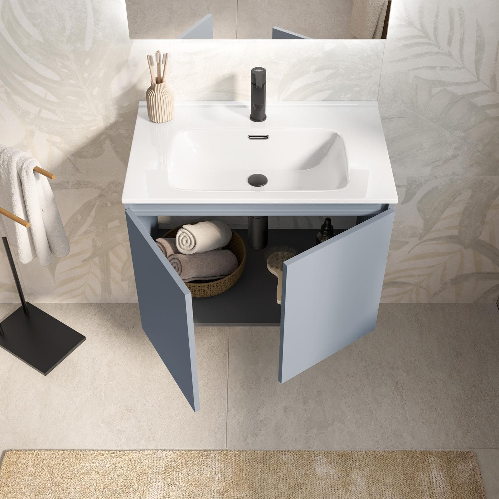 Mobile bagno sospeso 70 cm carta da zucchero con lavabo e specchio - Cuki