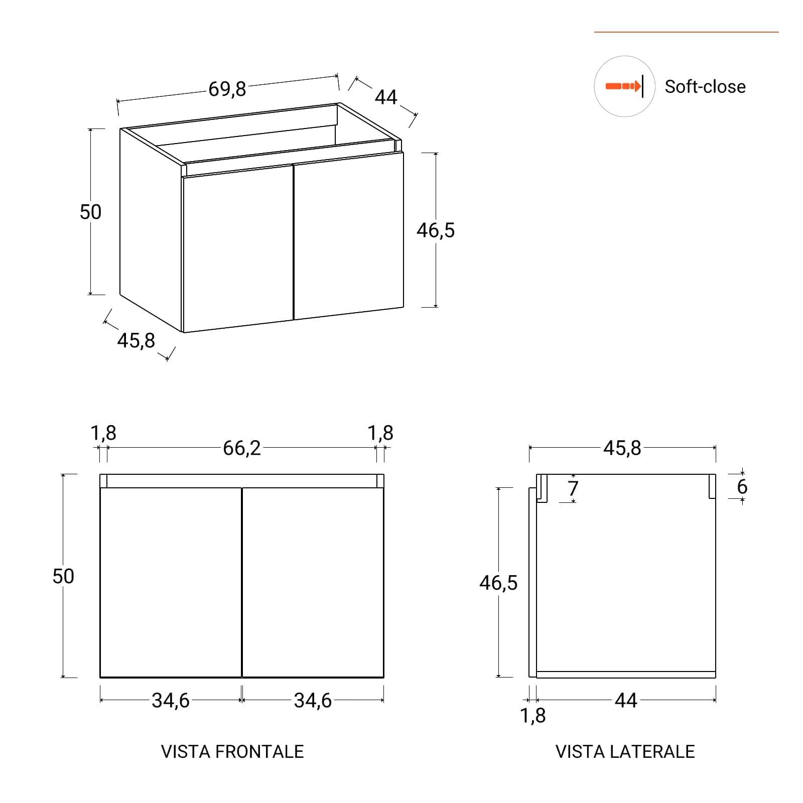Mobile bagno sospeso 70 cm carta da zucchero con lavabo e specchio - Cuki