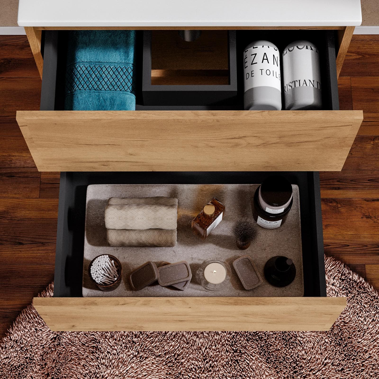 Mobile bagno sospeso 70 cm rovere africa con lavabo integrato e specchio - Anami