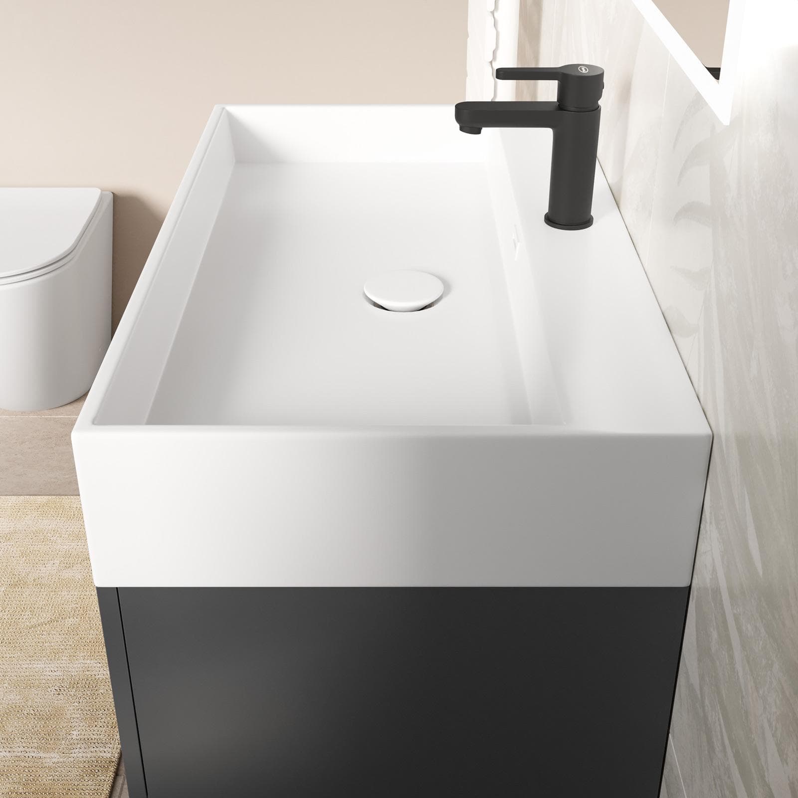 Mobile bagno sospeso 80 cm a due cassetti antracite con lavabo integrato e specchio - Cuki
