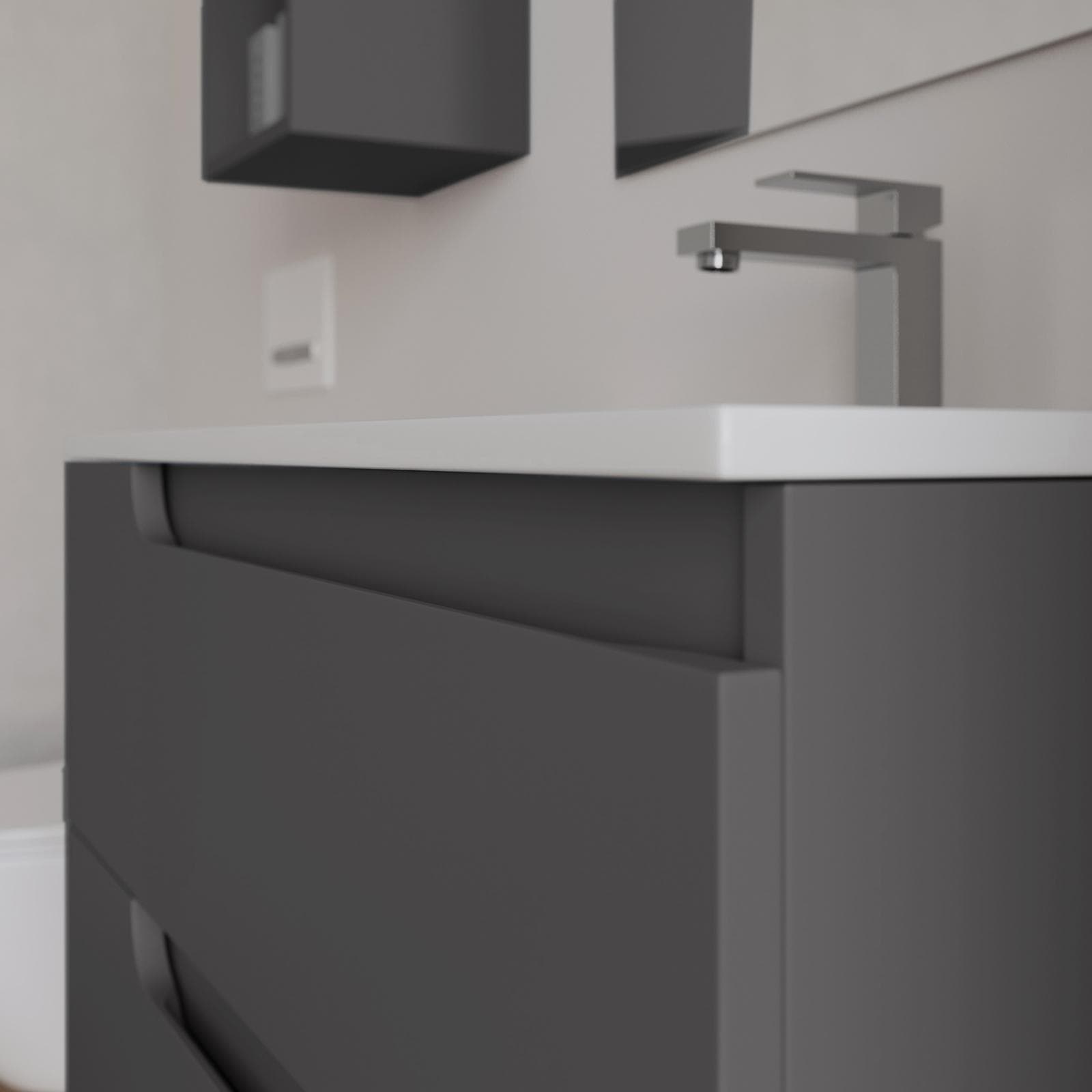 Mobile bagno sospeso 80 cm antracite con lavabo e specchio - Agave Plus