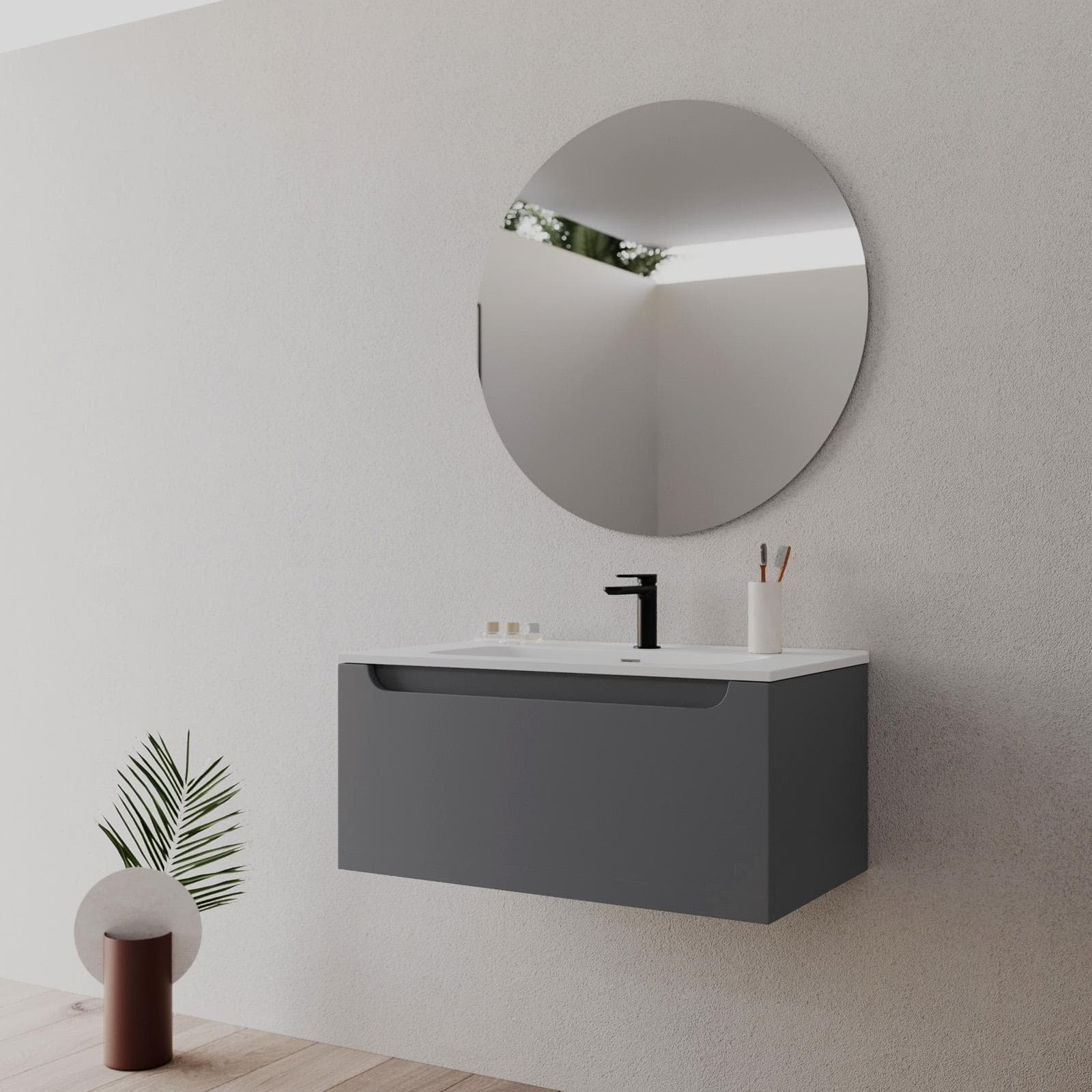 Mobile bagno sospeso 80 cm antracite con lavabo integrato e specchio - Sleek