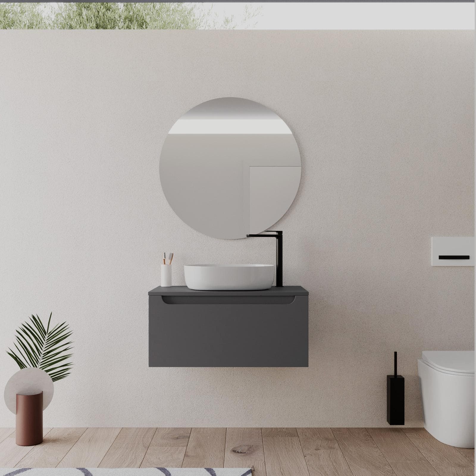 Mobile bagno sospeso 80 cm antracite con top e specchio - Sleek