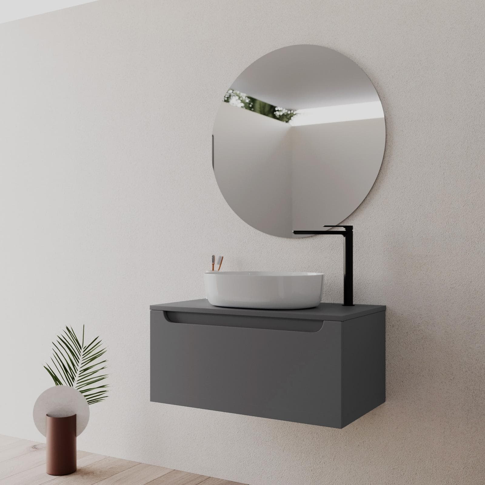 Mobile bagno sospeso 80 cm antracite con top e specchio - Sleek