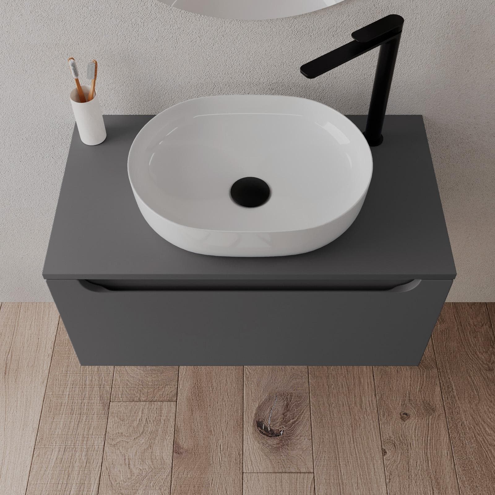 Mobile bagno sospeso 80 cm antracite con top e specchio - Sleek