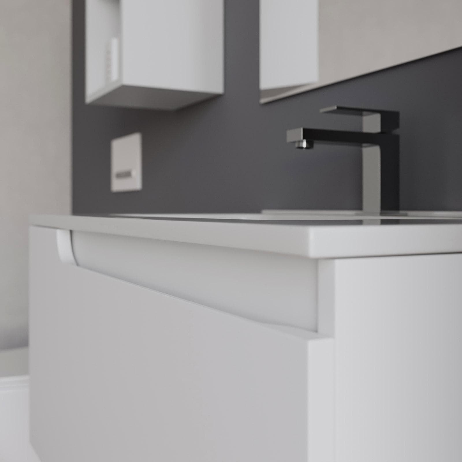 Mobile bagno sospeso 80 cm bianco opaco con lavabo e specchio - Agave